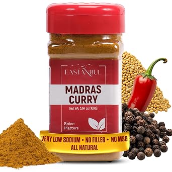 Eastanbul Madras Curry Powder, Traditional Indian Spice Blend No MSG 5.64oz | Madras, Authentic Curry Seasoning, All-Natural, Very Low Sodium, No Filler, Gluten Free, Vegan