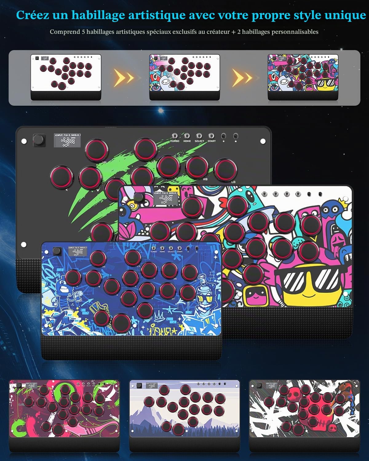 Arcade Fight Stick GM-16, Clavier de Jeu pour PC/Switch/PS4/PS3 | Arcade Stick Contrôleur d'arcade Tous Boutons avec Turbo et RVB personnalisé, Prise en Charge Hot Swap et SOCD/RGB/Turbo