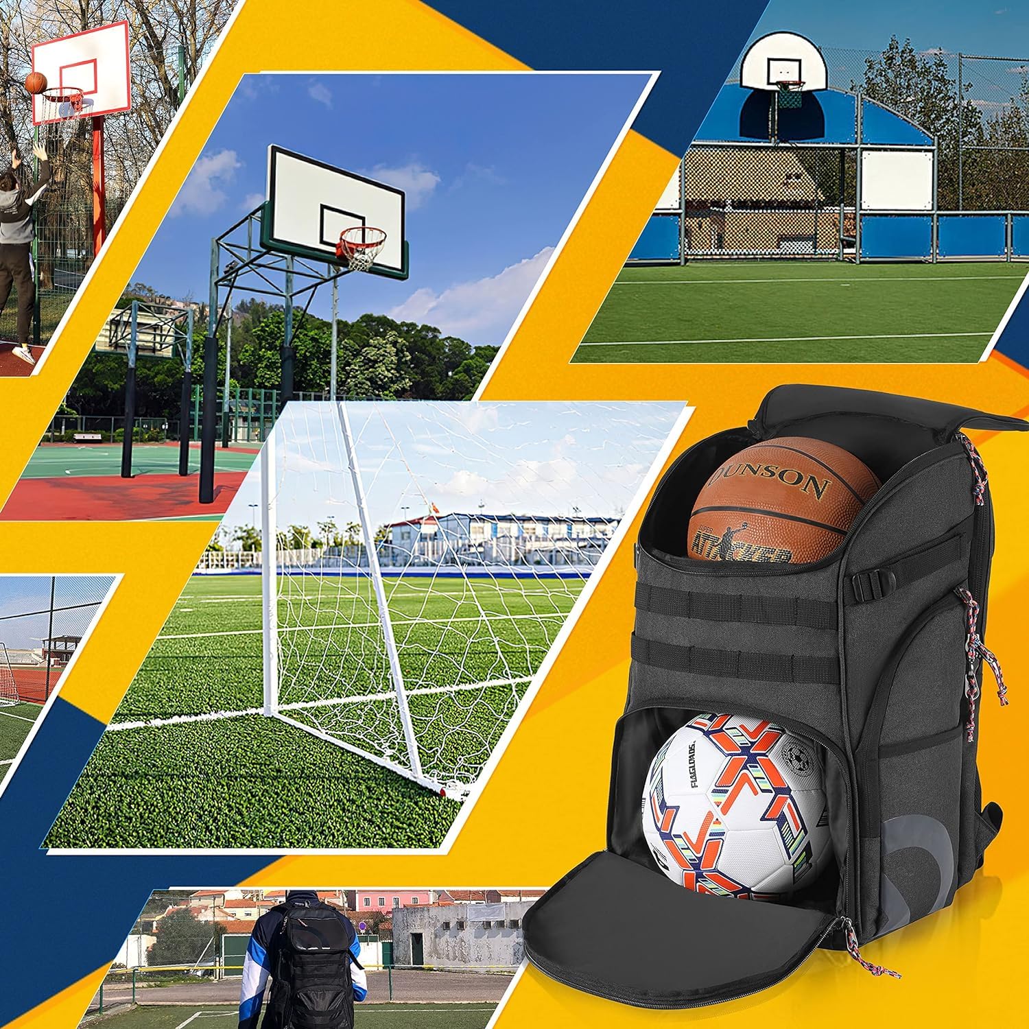 Großer Basketball-Rucksack für Männer, Frauen & Kinder - 35L Fassungsvermögen mit Ballfach & Schuhbeutel - Geeignet für Fußball, Volleyball, Football & Mehr