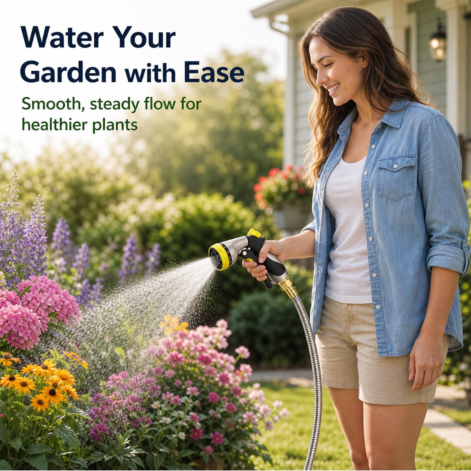 Metall Gartenschlauch 30.5m - 304 Edelstahl Wasserschlauch mit Düsensprüher, Gartenschläuche Flexibel, Leicht, Kein Knicken, Heavy Duty für Outdoor (30.5m)