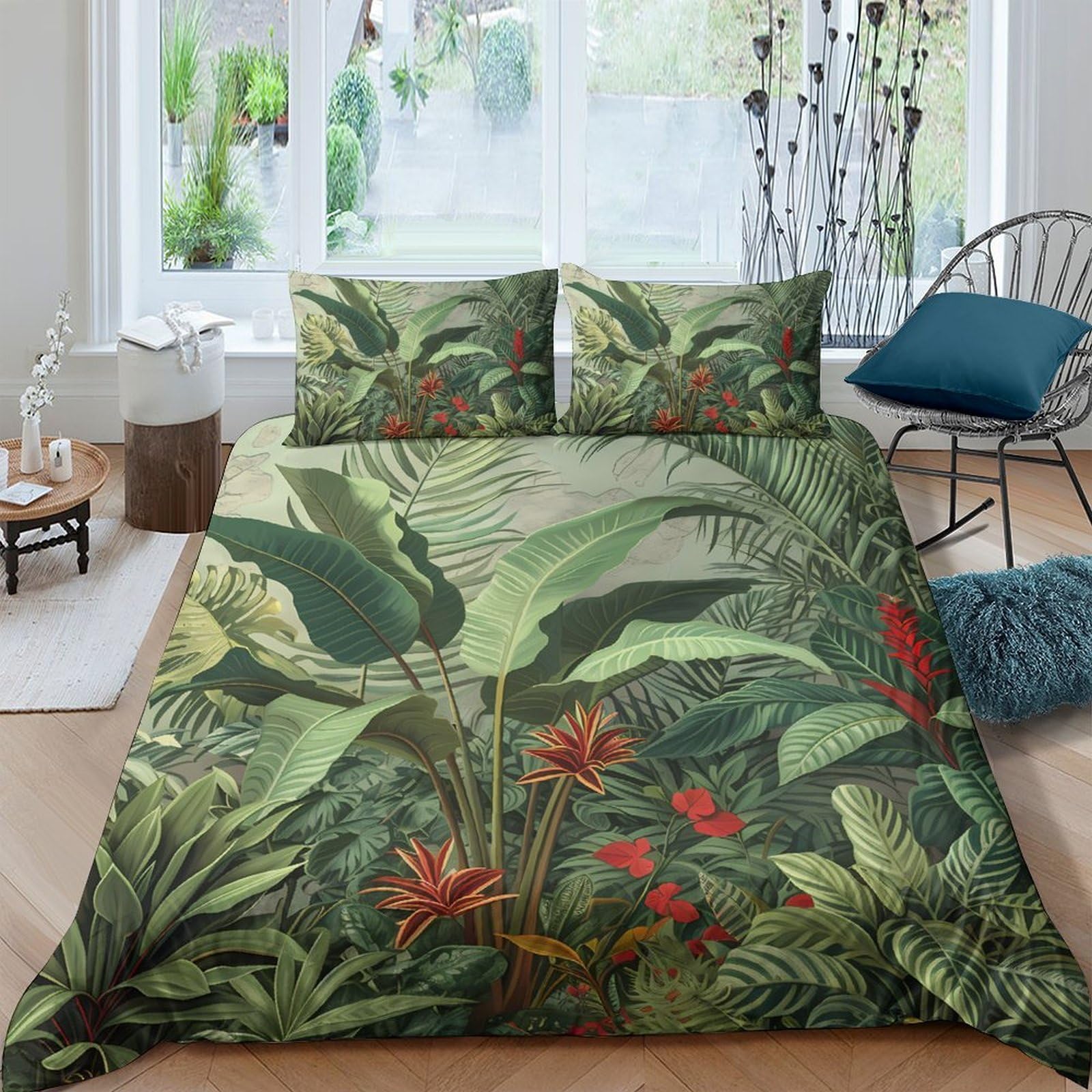 Ctjqhvkz Style-2 3D Printed Tropical Jungle Fitted Sheet Microfiber Soft Bedroom Decor Botanical Forest Bed Cover Mattress Protection Single（135X200cm）