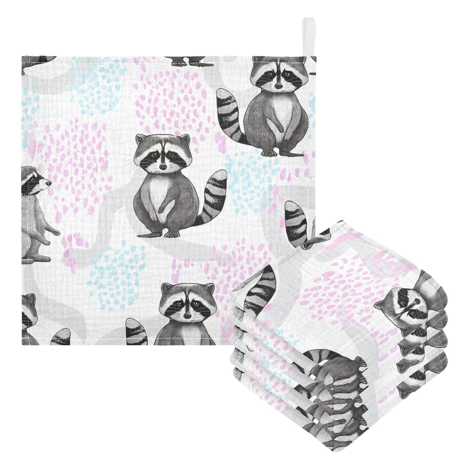 Kigai Cartoon Raccoon Baby Washcloths,3pcs Ultra Soft Absorbent Towel,Newborn Bath Face Towel, Natural Reusable Baby Wipes for Sensitive Skin, Baby Registry as Shower