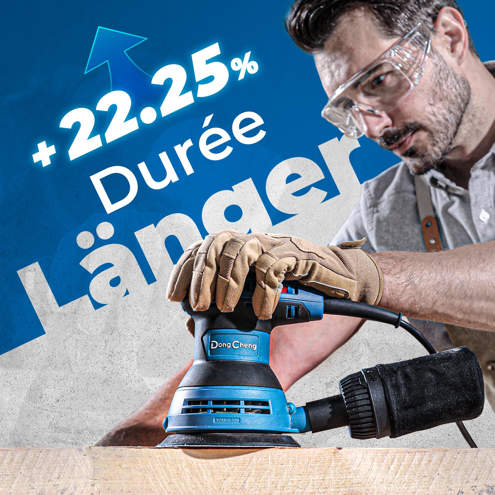 DongCheng Ponceuse excentrique 300 W, 125 mm, 6 vitesses, 4000-12000 tr/min avec dépoussiéreur et 10 types de papier de verre, Ponceuse orbitale aléatoire, idéale pour les travaux de bricolage