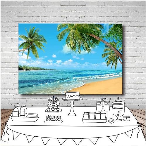 Miniatura 3 de Fondo tropical de verano para fotografía de palmera o playa, palmera o playa, cielo azul del mar, sol, Luau, fiesta, boda, novia, ducha, bebé,