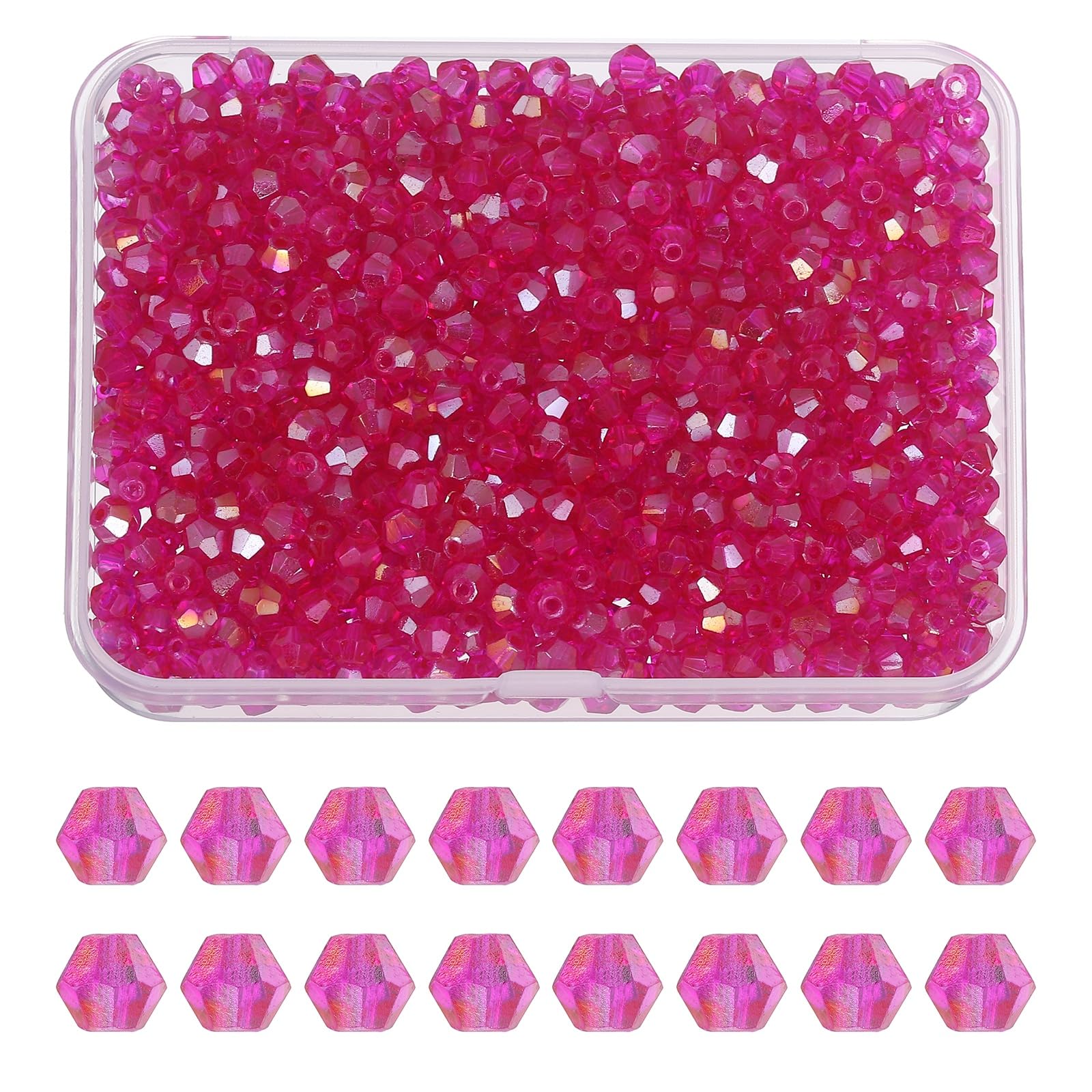 PATIKIL 1000pcs 4mm Bicone Glass Crystal Beads, Light Rose Red AB