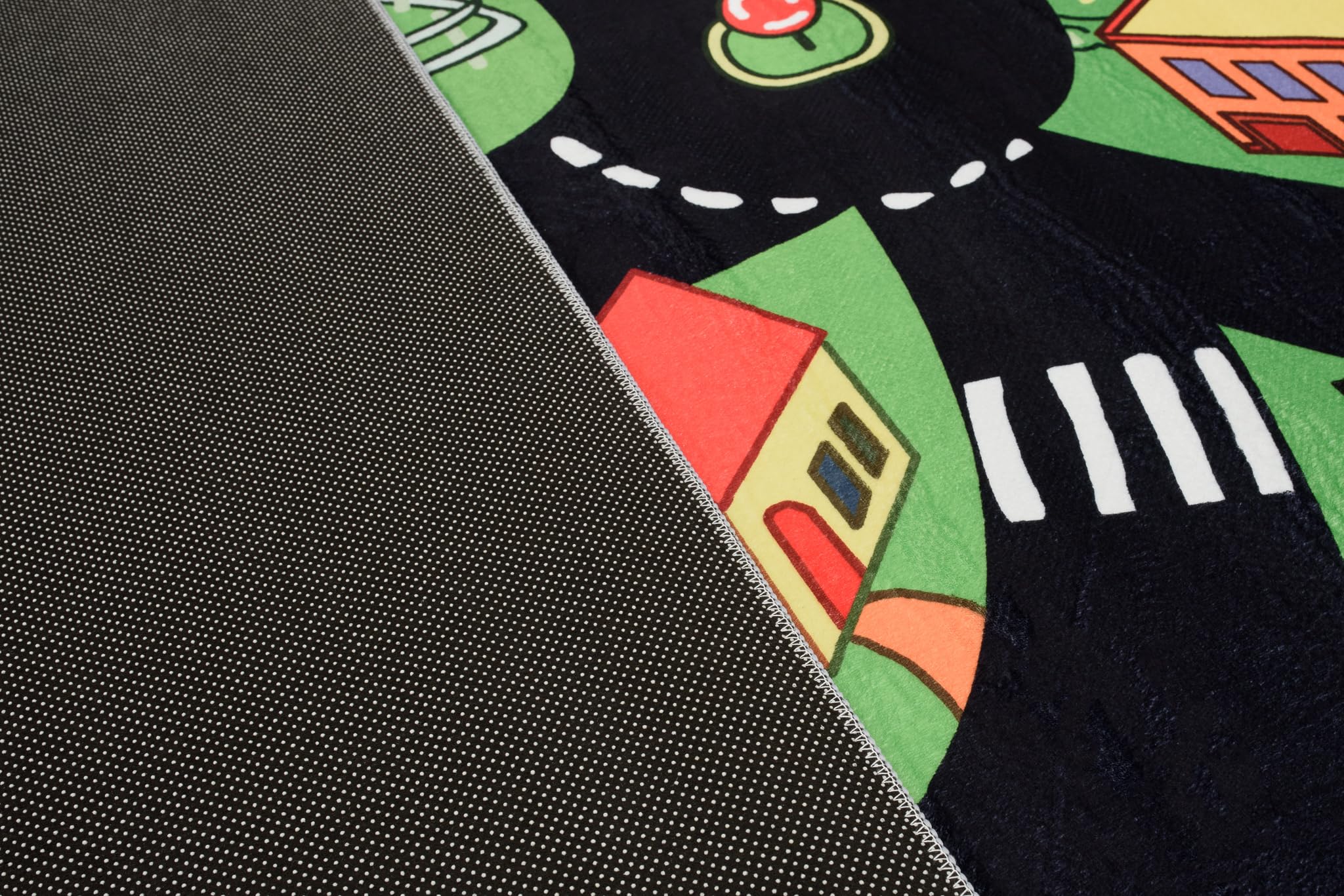 TAPISO Flannel Tapis Chambre Enfant Bébé Fille Garçon Antidérapant Lavable Vert Noir Rouge Tapis de Jeux Voiture Circuit Route Ville Poils Ras Oeko-TEX Résistant 120 x 170 cm