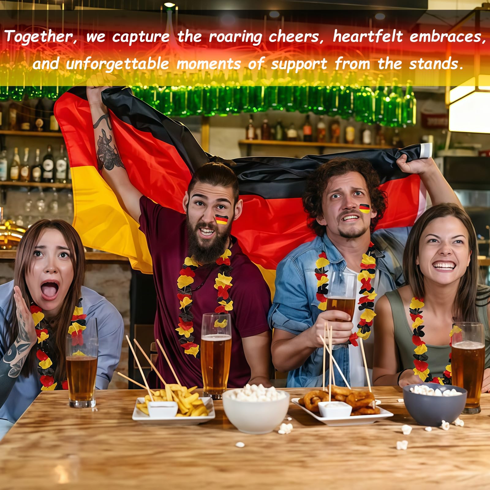6 Stück Deutschland Fanartikel Blumenkette, Deutschland Hawaii Kette Fußball Party Nationalfeiertag Deko, Flagge Girlanden Schwarz Rot Gelb, Blumenkette für Fußballpartys Fan Artikel - 4