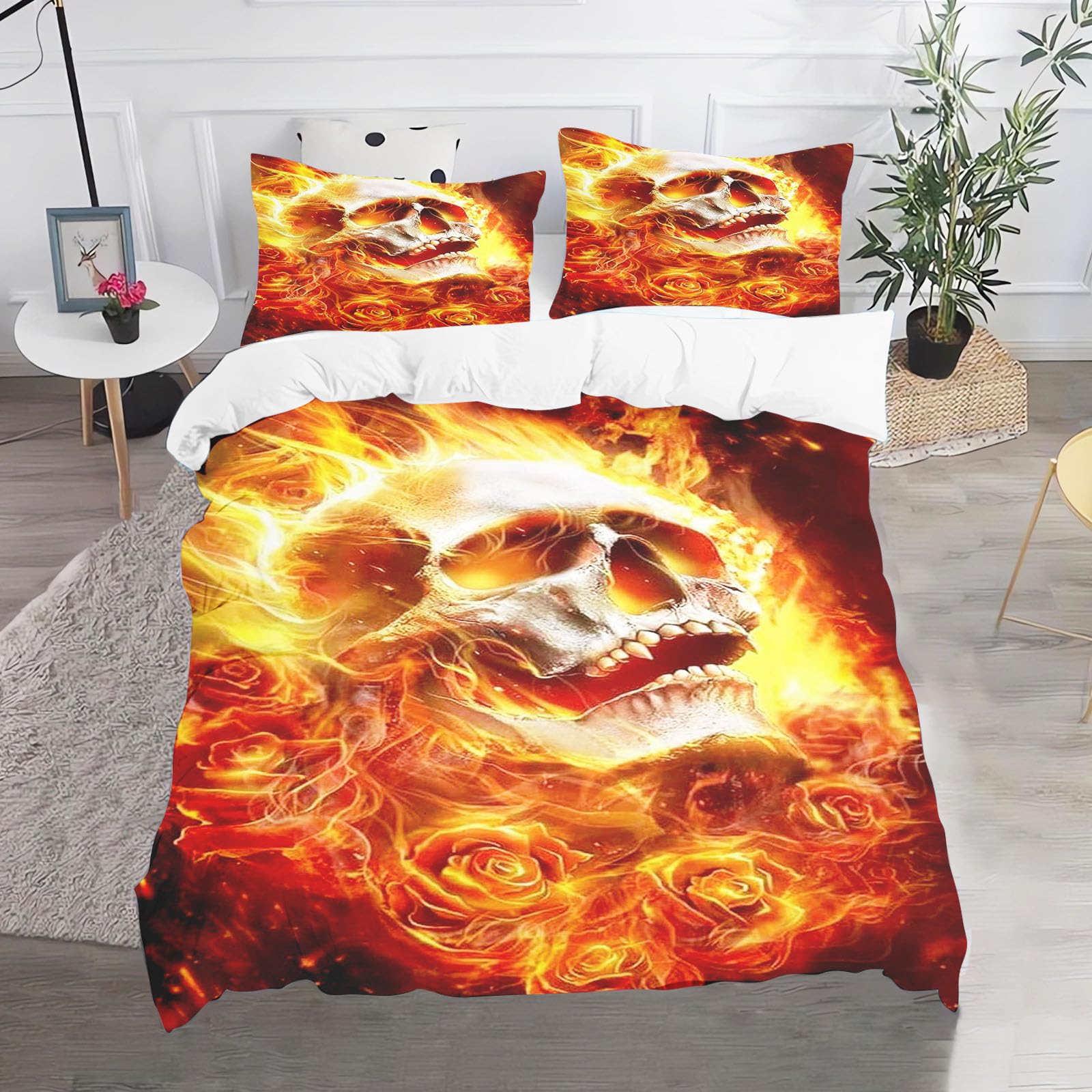 Fadaing Bedding 3D Skull Duvet Cover 135 x 200 cm Skull Pattern Gothic Duvet Cover Skull Print Children's Duvet Cover, Microfibre for Children Boys Girls (220 x 240 cm, 8)