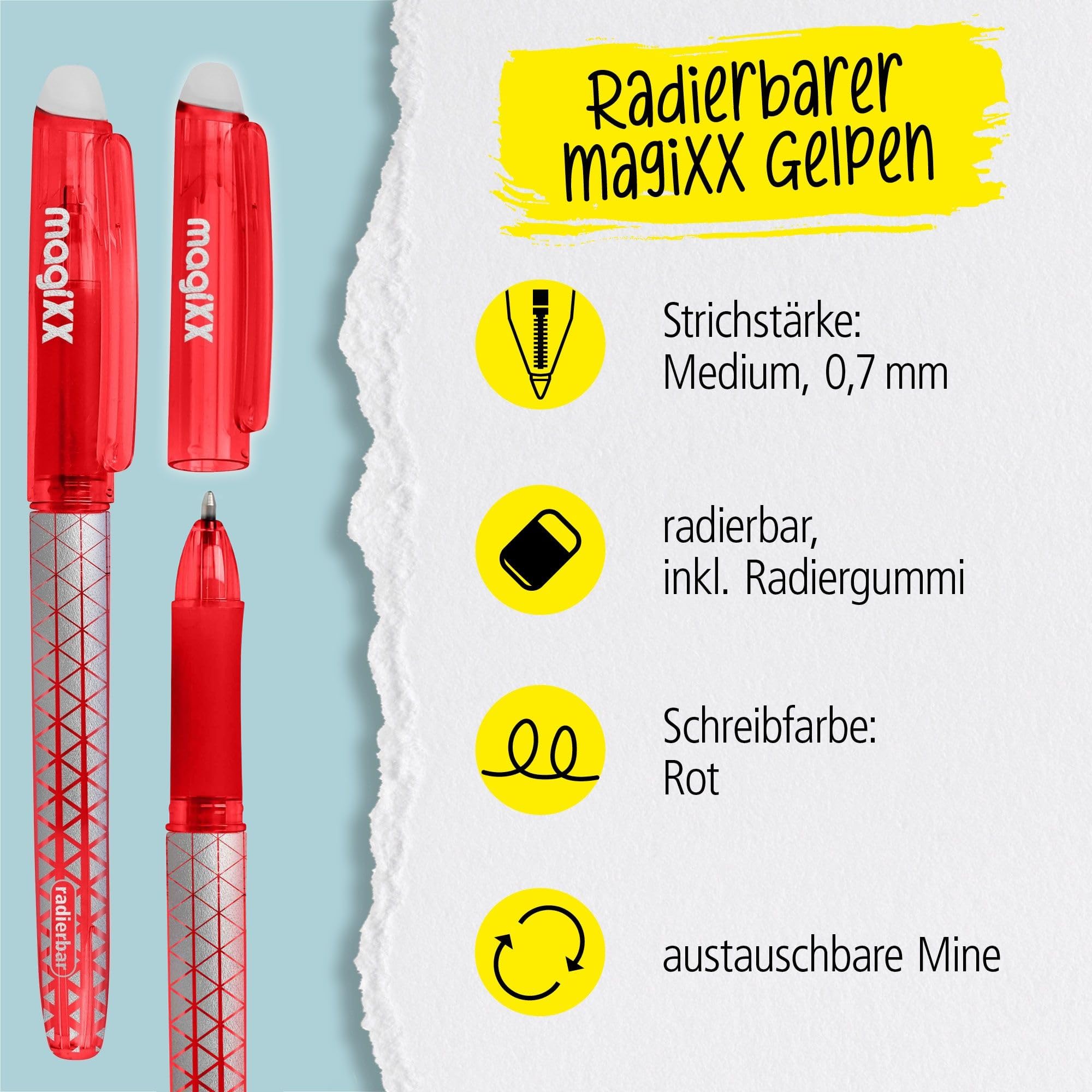Online MagiXX Penna gel blu con tratto 0,7 mm di spessore, penna a sfera cancellabile per imparare a scrivere e per ufficio, penna a sfera cancellabile per studenti, studenti