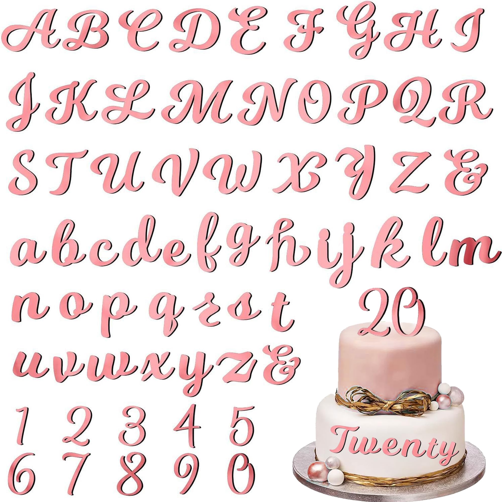 64PCS Gold Acrylic Cake Letters - Alphabet & Number Toppers For Birthday & Wedding Cakes