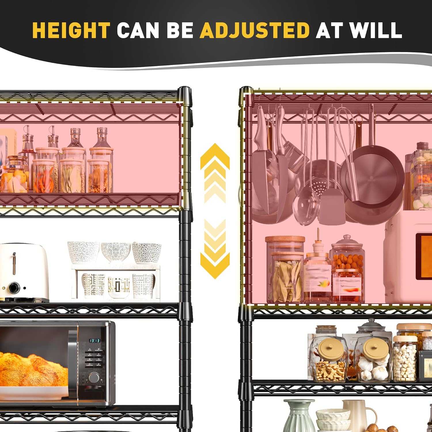 REIBII 6-Tier Storage Shelves Metal Shelving for Storage Load 1000 LBS,Wire Shelves Heavy Duty Shelving Unit Adjustable Pantry Shelf Bathroom Kitchen Garage 24 W x 14 D x 71 H, Black