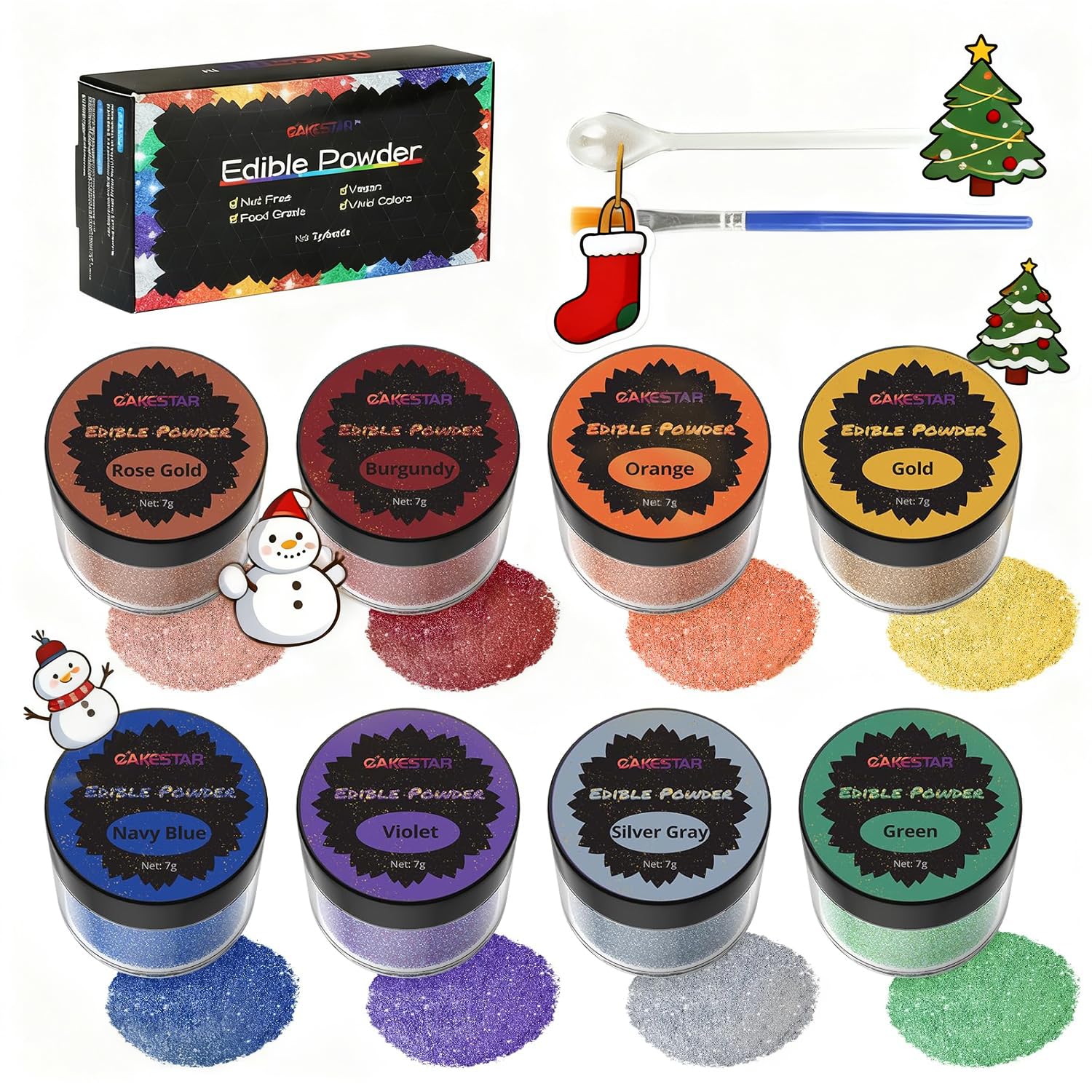 Cakestar Edible Glitter, 8 Colors Edible Luster Dust, Edible Glitters for Drinks, Food Shimmer Dust for Cookies, Cake Decorating, Strawberries, 7g/bottle