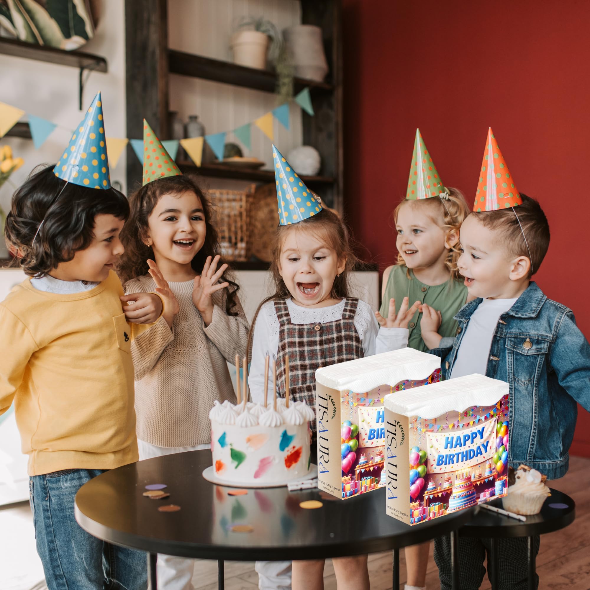 TISAURA Birthday Party Table Tissues - 1 Ply, 400 Sheets (Pack of 8) 100% Natural Virgin Pulp |Birthday Celebration Themed Tissue Napkins | Fun & Festive Table Decor for Birthdays | Soft & Absorbent 2