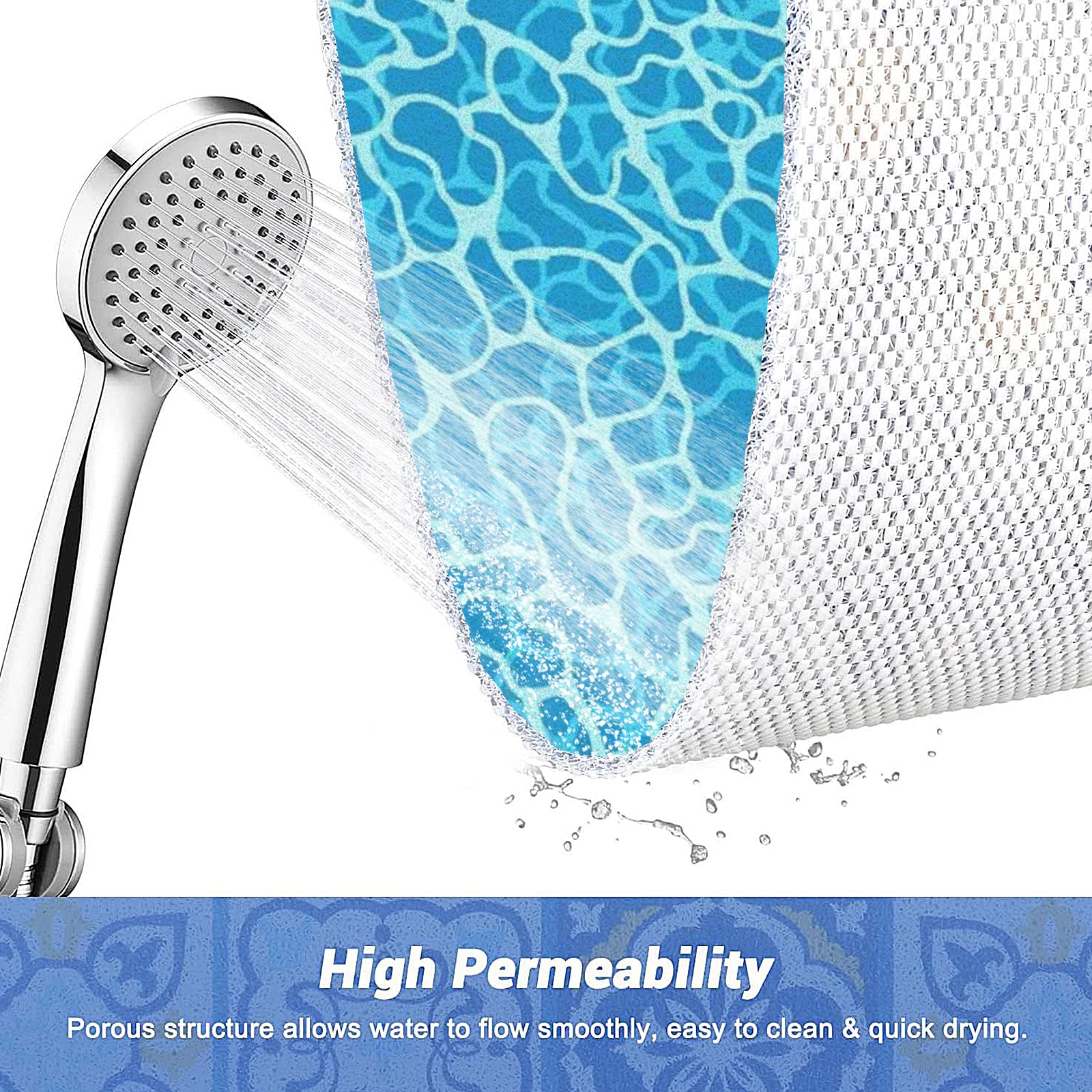 Tapis De Douche Antidérapant Motif Lotus - PVC Doux, Drainage Rapide, Sans Ventouses (50x80 Cm)