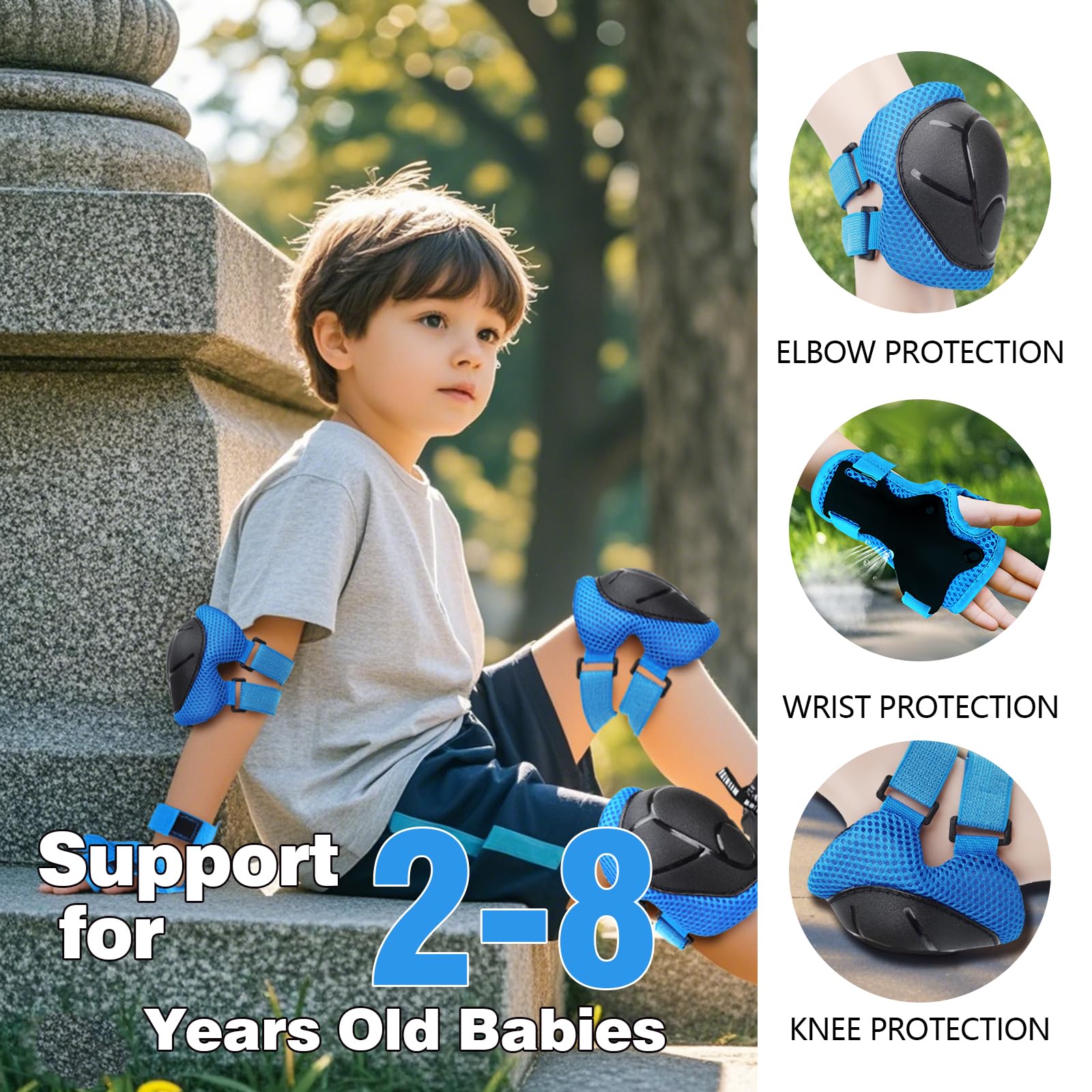 Ginocchiere per bambini, 6 in 1, per ragazzi e ragazze, set di protezioni per il polso per bambini di 3 – 8 anni, per pattinaggio, ciclismo e skateboard