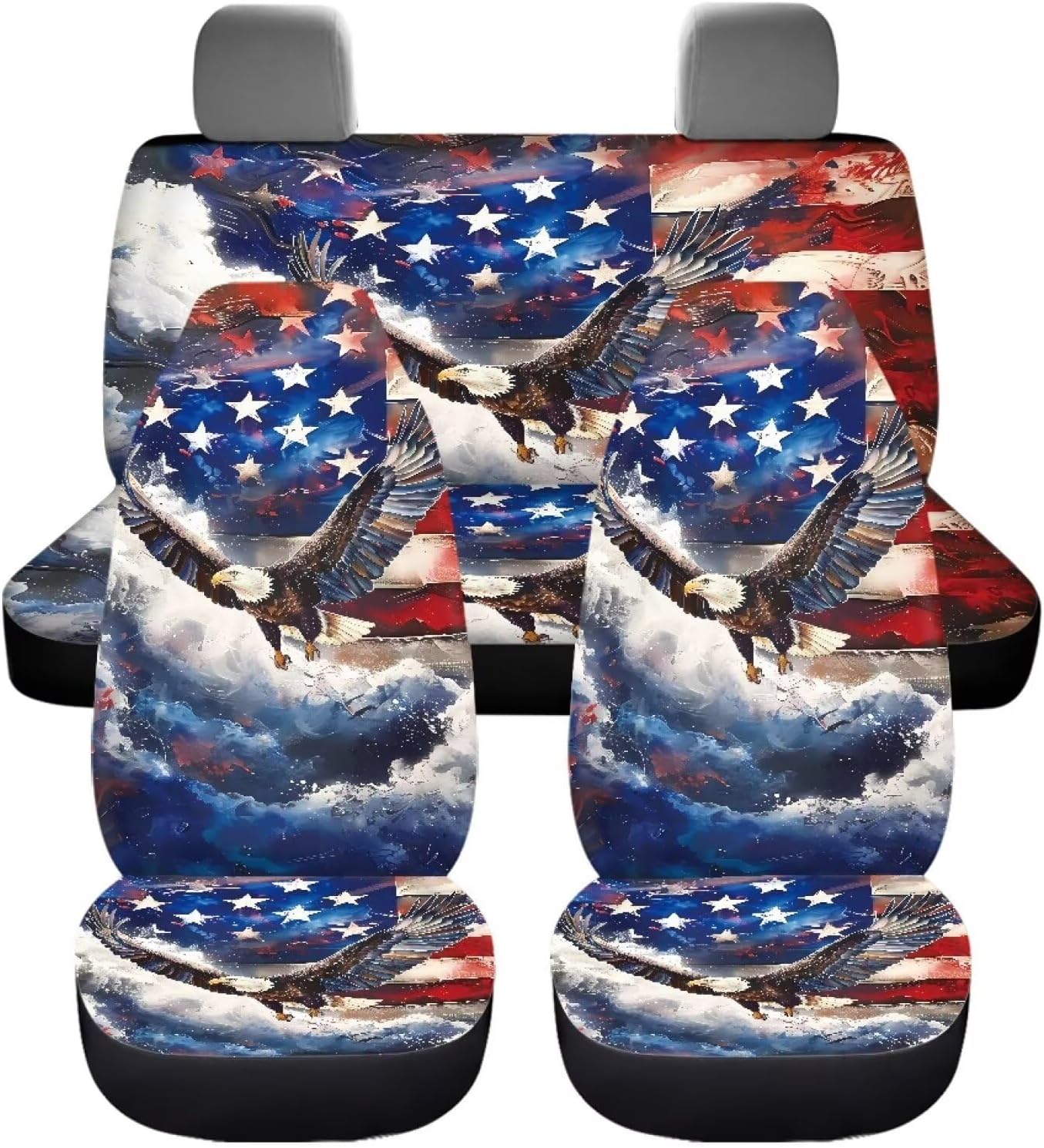 American Flag Print Car Seat Covers Front and Back Full Set 4-Piece Vehicle Seat Protector Waterproof Automotive Interior Cover for SUV Vehicle Sedan Truck Gift for Holiday