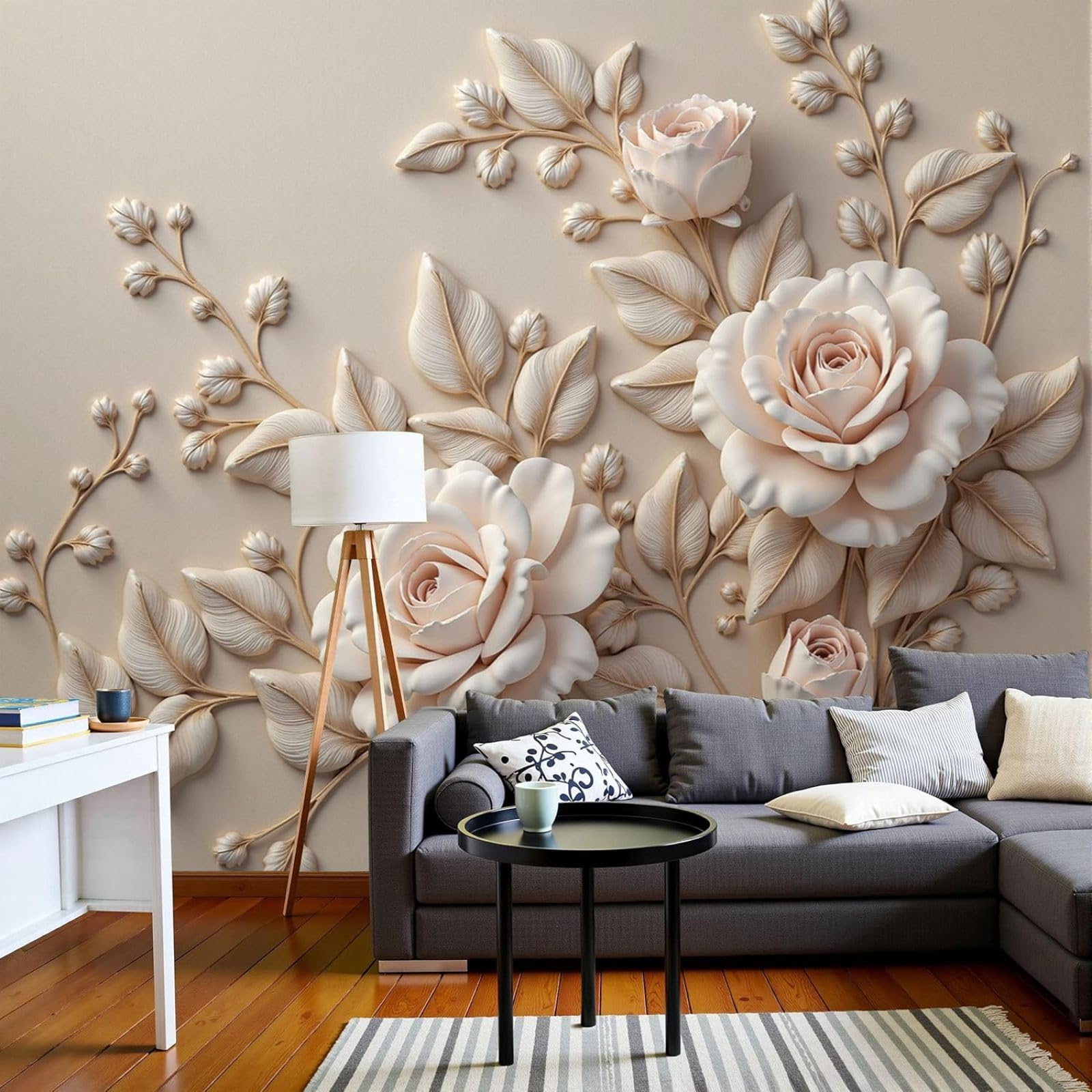 Kfjhgbdshhj 3D Mural Non-Woven Photo Wallpaper, Exquisite Peony 3D Effect, Romantic Relief For Living Room, Bedroom, Beige, Wallpaper For Wall,200Cmx140cm Stickers - Frameless Painting - Poster