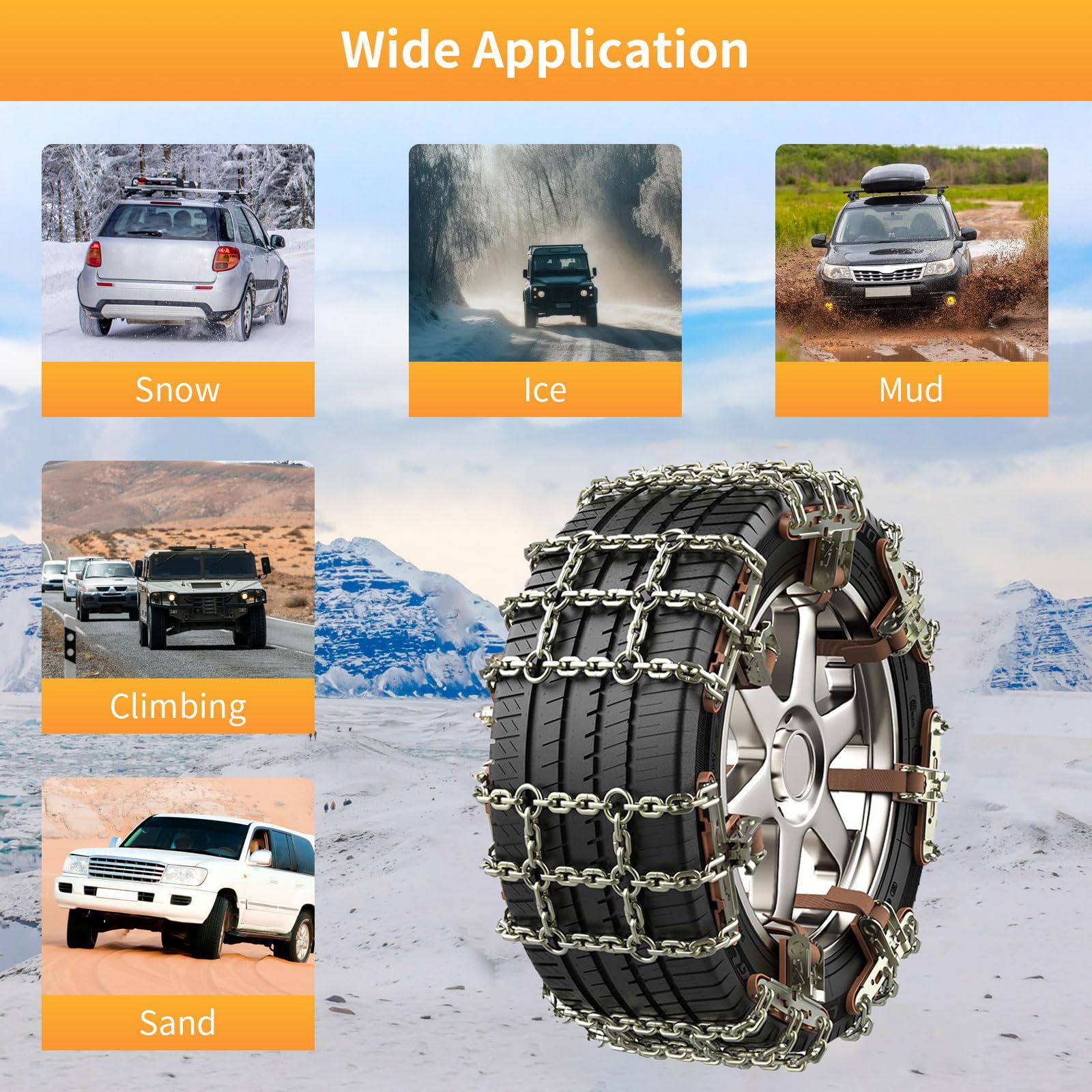 1/2 Pcs Cadenas Coche Nieve Cadenas de Nieve para Coche Universal Reusable Anti Snow Chains Instalación Rápida y Fácil Montaje Rápido Cadenas Nieve para la Mayoría de Automóvil SUV