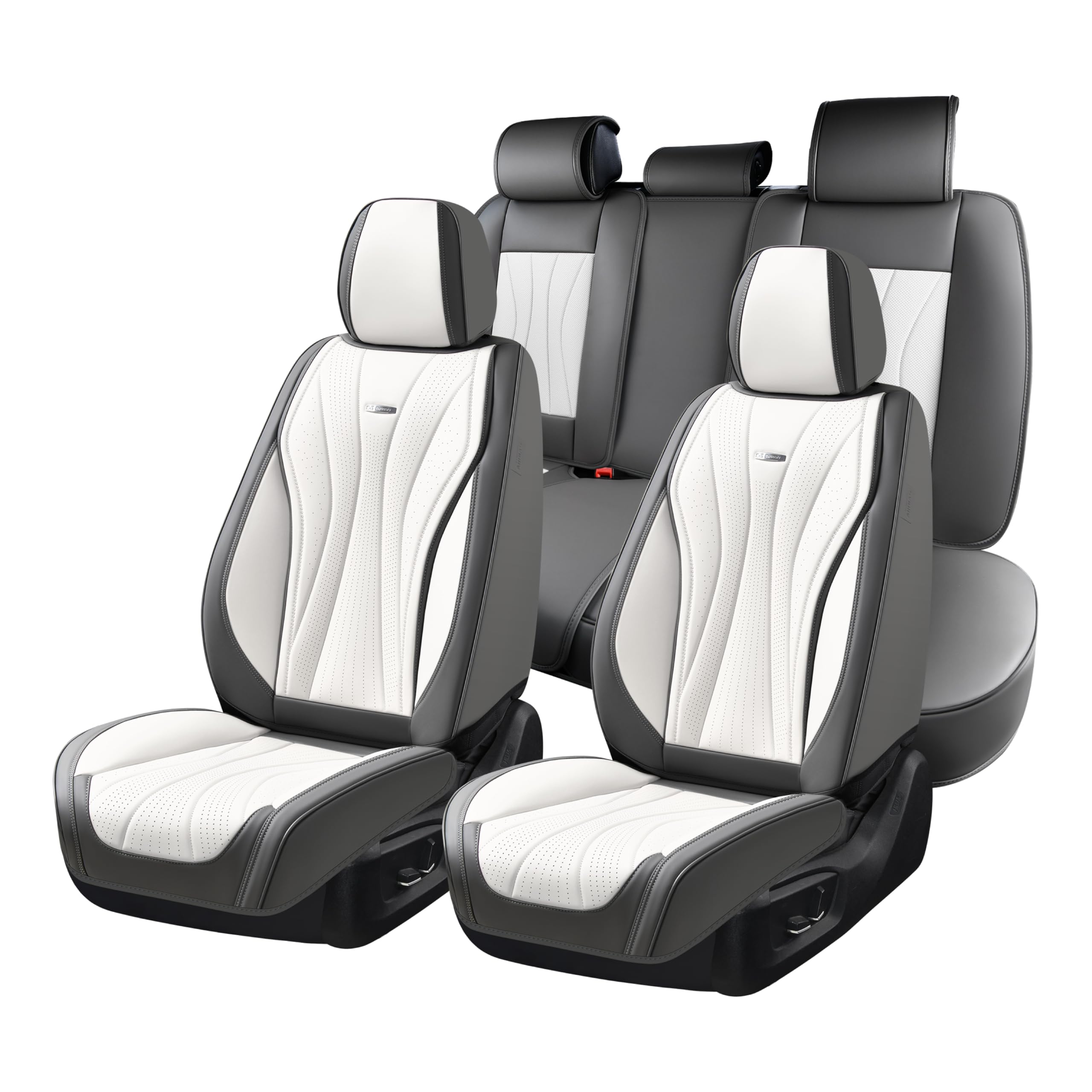 Coverado Seat Covers Full Set, Leather Car Seat Covers, Waterproof Seat Covers for Cars, Front and Back Seat Covers, Car Seat Protectors Car Seat Cushions Universal Fit for Most Cars, Gray&amp;White