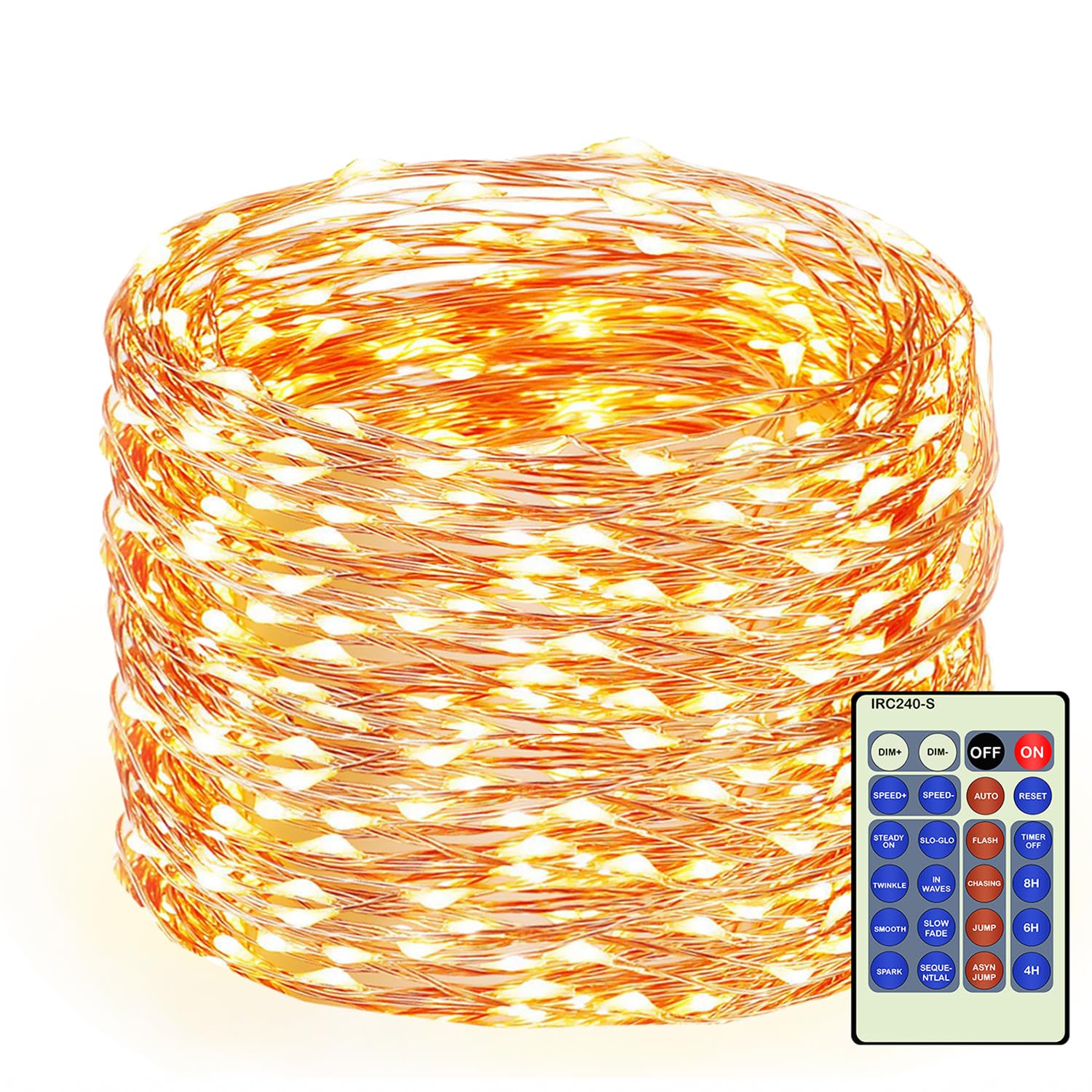 300Led 99FT Copper Wire Christmas Fairy String Lights Dimmable with Remote Control Starry Lights with UL Cerficated Decorative for Party Wedding Bedroom Yard Christmas Tree Warm White