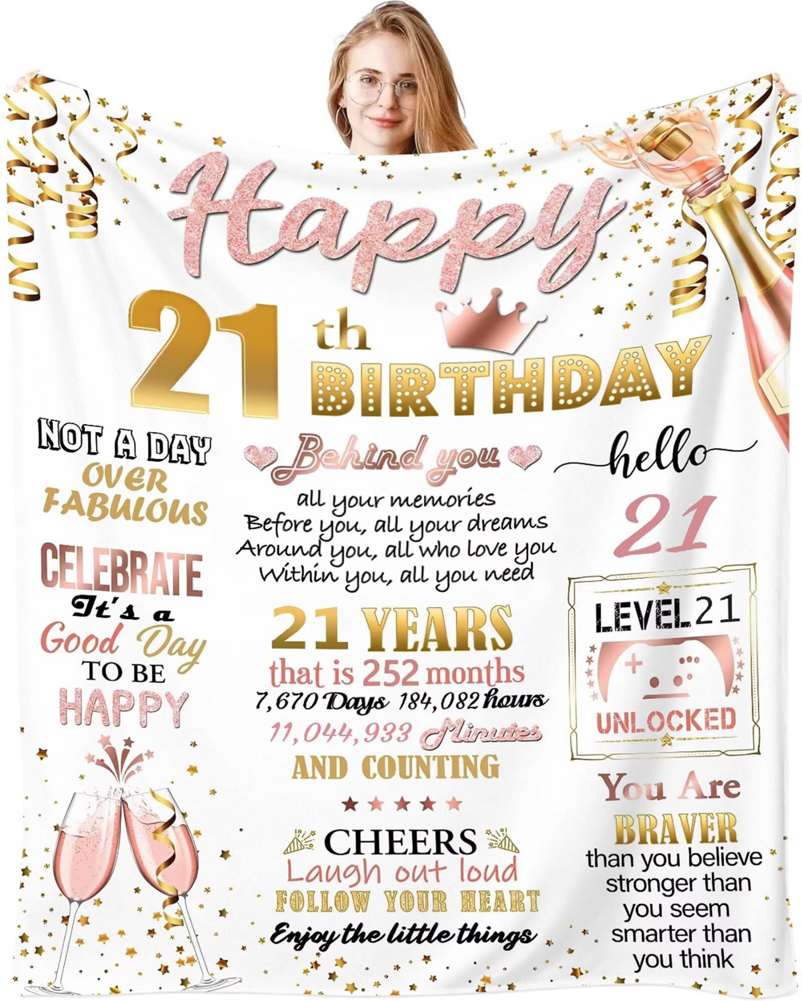 21st Birthday Gifts Blanket for Her - Personalised 21st Birthday Flanell Blanket for Girls Best Friends, Bestie, Sister, Daughter, Niece 50"x60"
