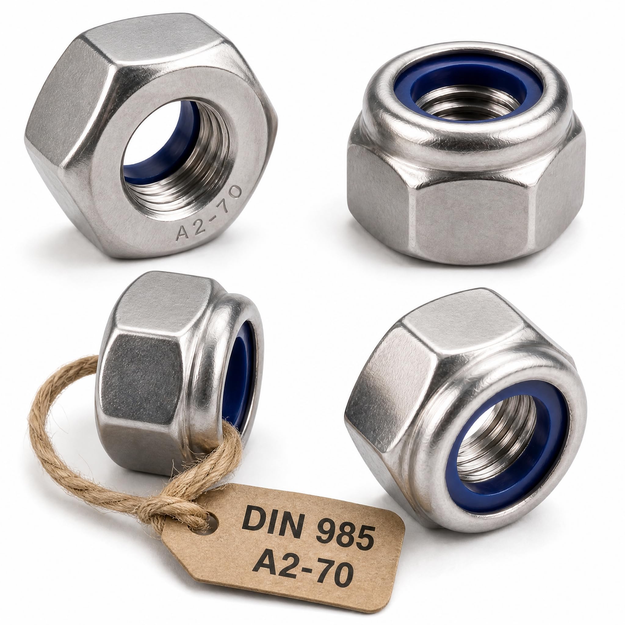 Nylstop Nut M24 Stainless Steel Captive Diameter 24 mm Brake Nuts 24 mm Self-Locking Hexagonal Self-Locking DIN 985 Stainless Steel A2-70 (V2A/304) with Nylon Ring Pack of 10 ProRaje