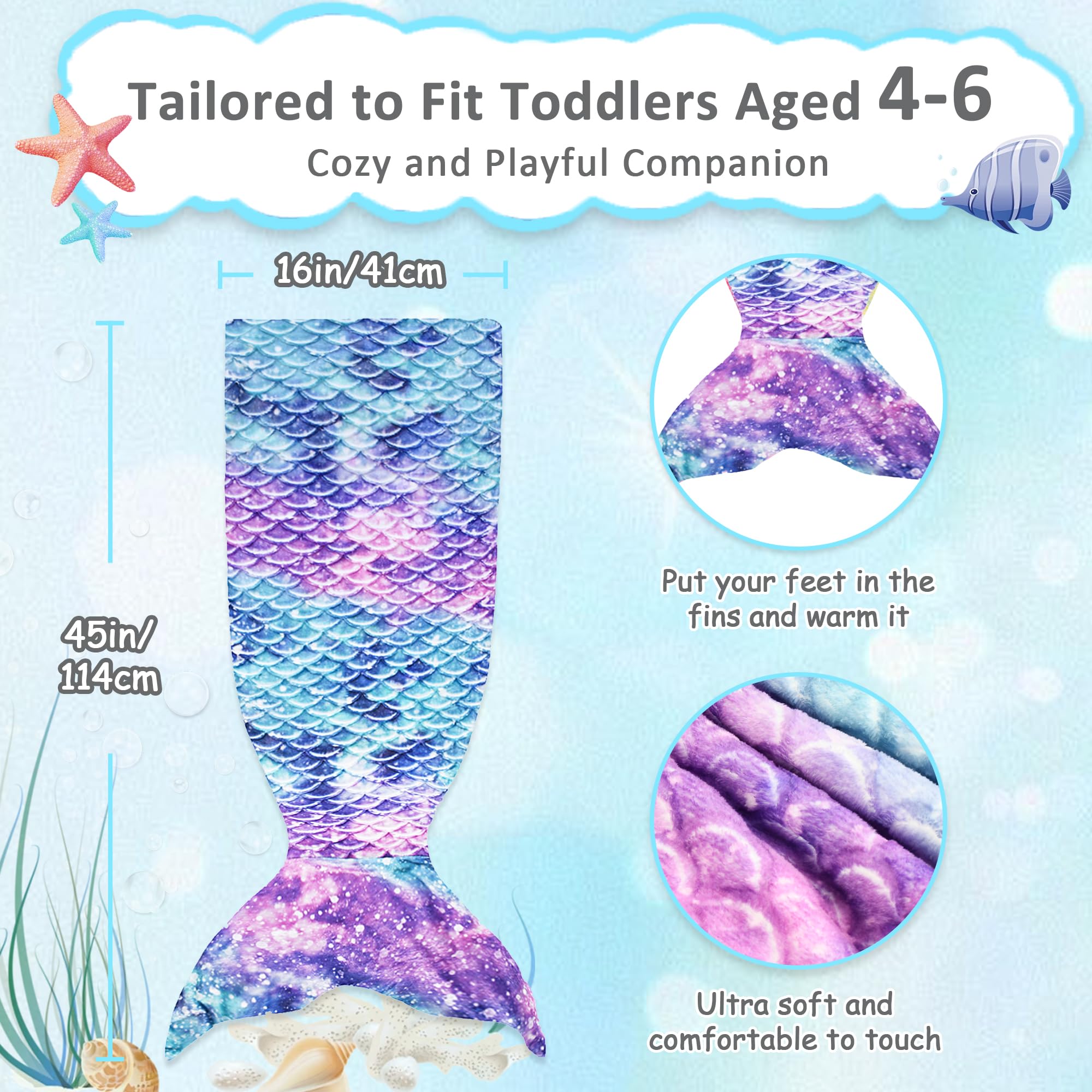Catalonia Classy Mermaid Tail Blanket for Kid Gift, Wearable Blanket 114 x 41 cm - Image 3