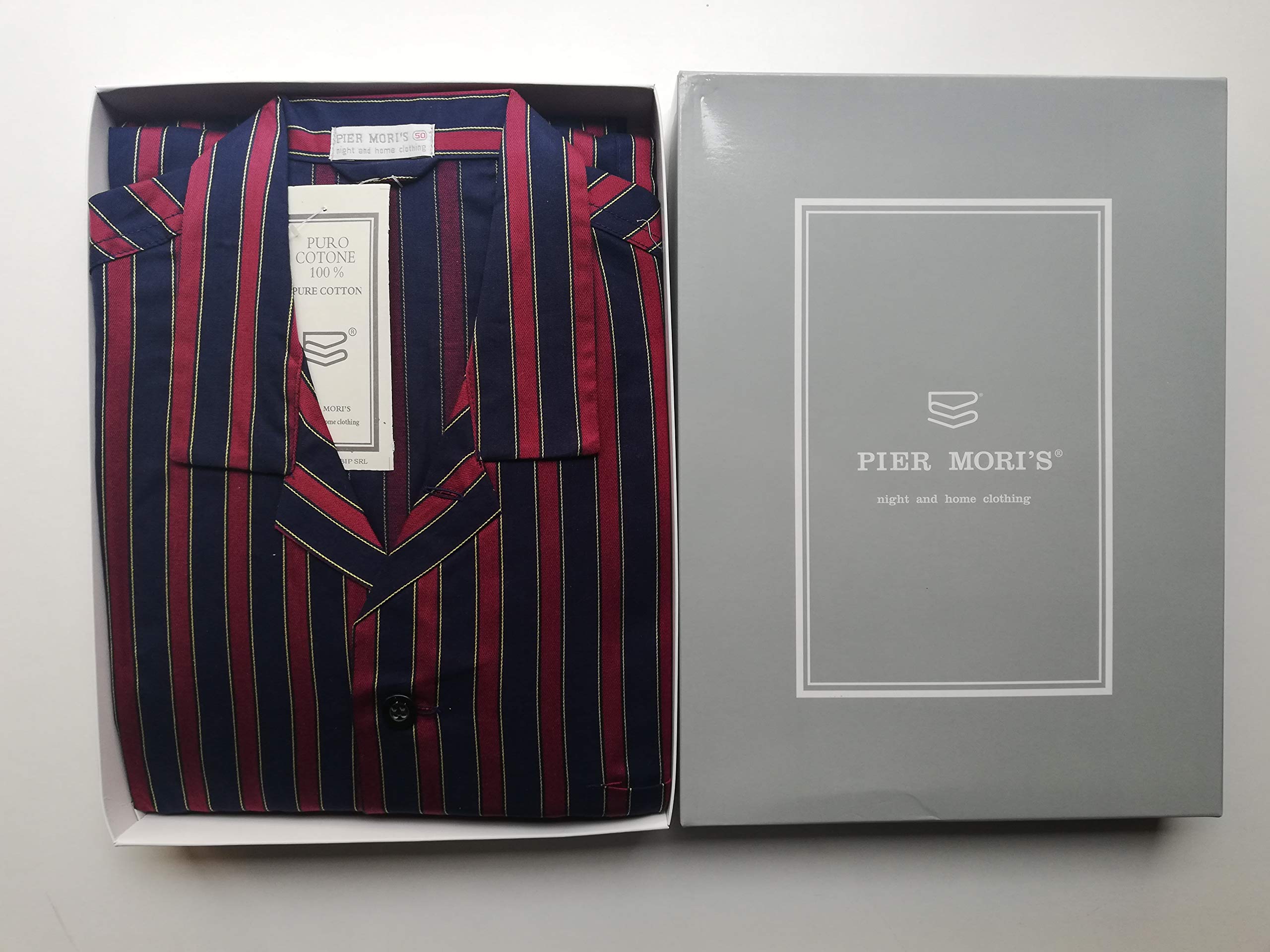 PIER MORI'S Pigiama Uomo Lungo Aperto Elegante con Collo E Pantalone Aperto Cotone Makò Bip Bip E02661
