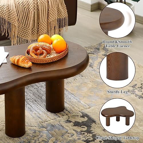 Miniatura 7 de Mesa de Centro Nube de 34"(L), Mesa de Centro de Madera Moderna para Sala de Estar, Mesas Centrales de Acento Únicas con 3 Patas, Mesas de Té