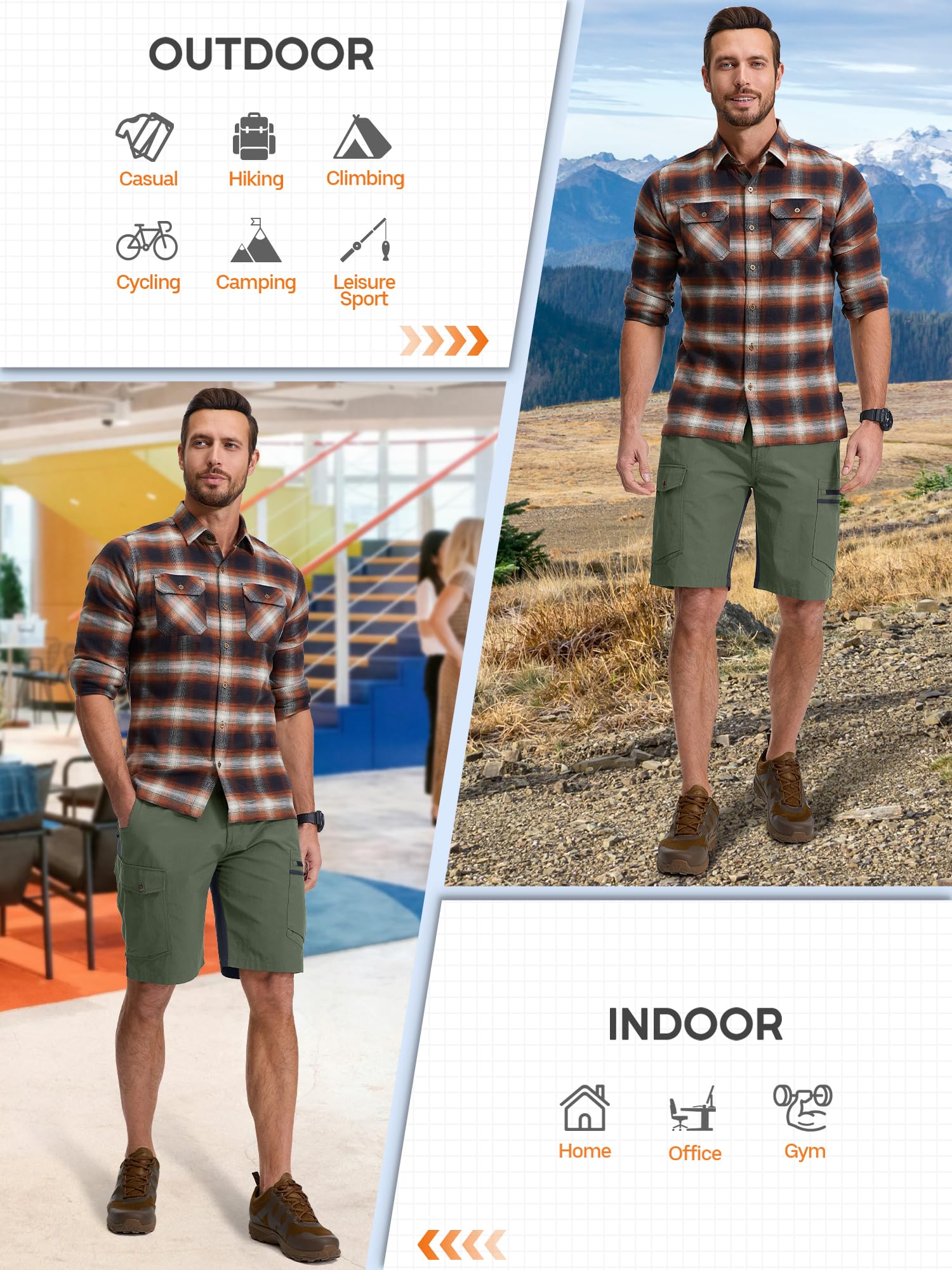 yeyity Pantaloni corti da trekking da uomo, ad asciugatura rapida, per attività all'aria aperta, traspiranti, da trekking, con tasche