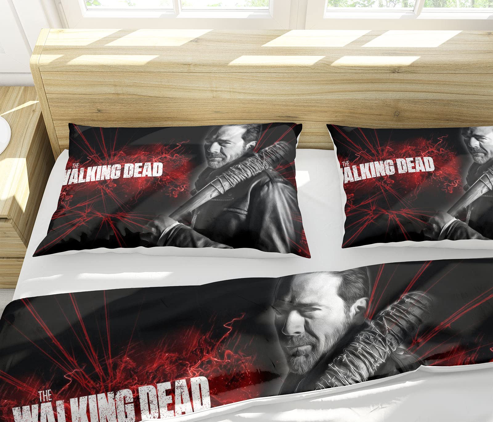 ANSSON Beddengoedset, negan patroon, TWD dekbedovertrek voor volwassenen, zacht, wollig, kindermicrovezel beddengoed met 2 kussenslopen (155 x 220 cm 2 x 80 cm, negan1