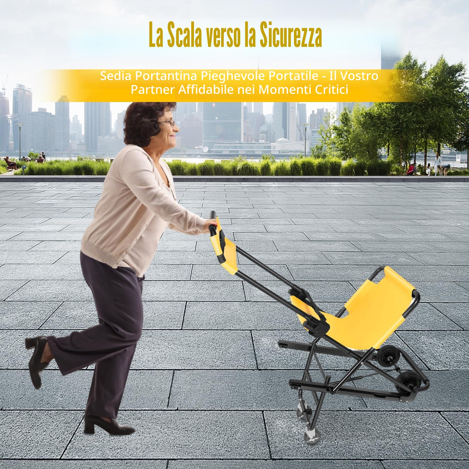 Montascale Elettrico Portatile per Disabili, Montascale senza Installazione, Sedia per Scale di Emergenza Pieghevole Manuale, 159kg Lega Alluminio con Ruote e Cinture