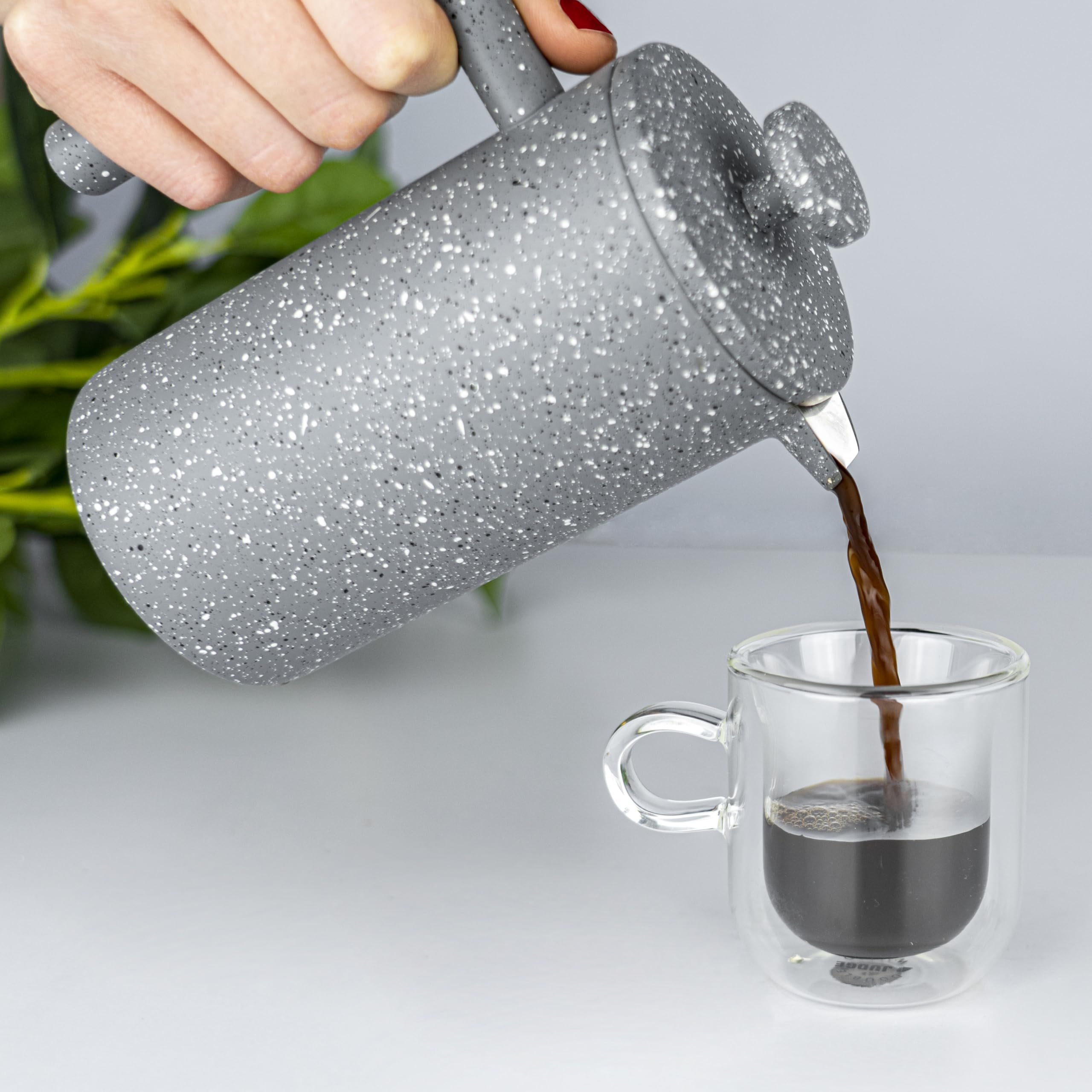 Café Olé CFD Kawiarka, korpus z podwójnymi ściankami ze stali nierdzewnej 18/10 i filtr siatkowy, wykończenie w kolorze szarego granitu, 350 ml (3 filiżanki espresso lub 1 kubek)