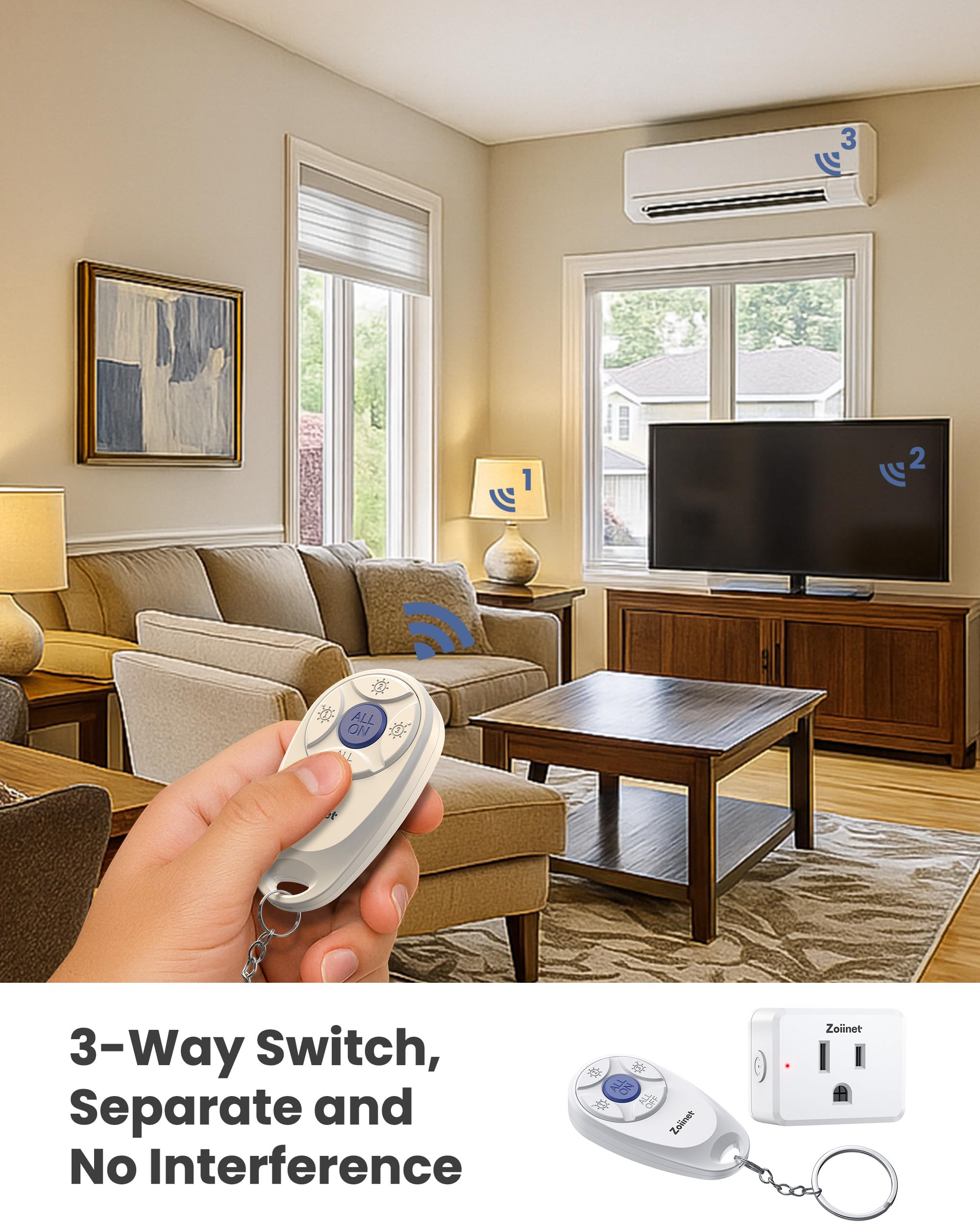 Mini-3-fach-Fernbedienung, Steckdosenschalter, Mini-Schlüssel-Design, erweiterbare kabellose Lichtschalter, keine Verkabelung, kein WLAN, 91 m, 15 A/1500 W, für Haushaltsgeräte (3 Stück)