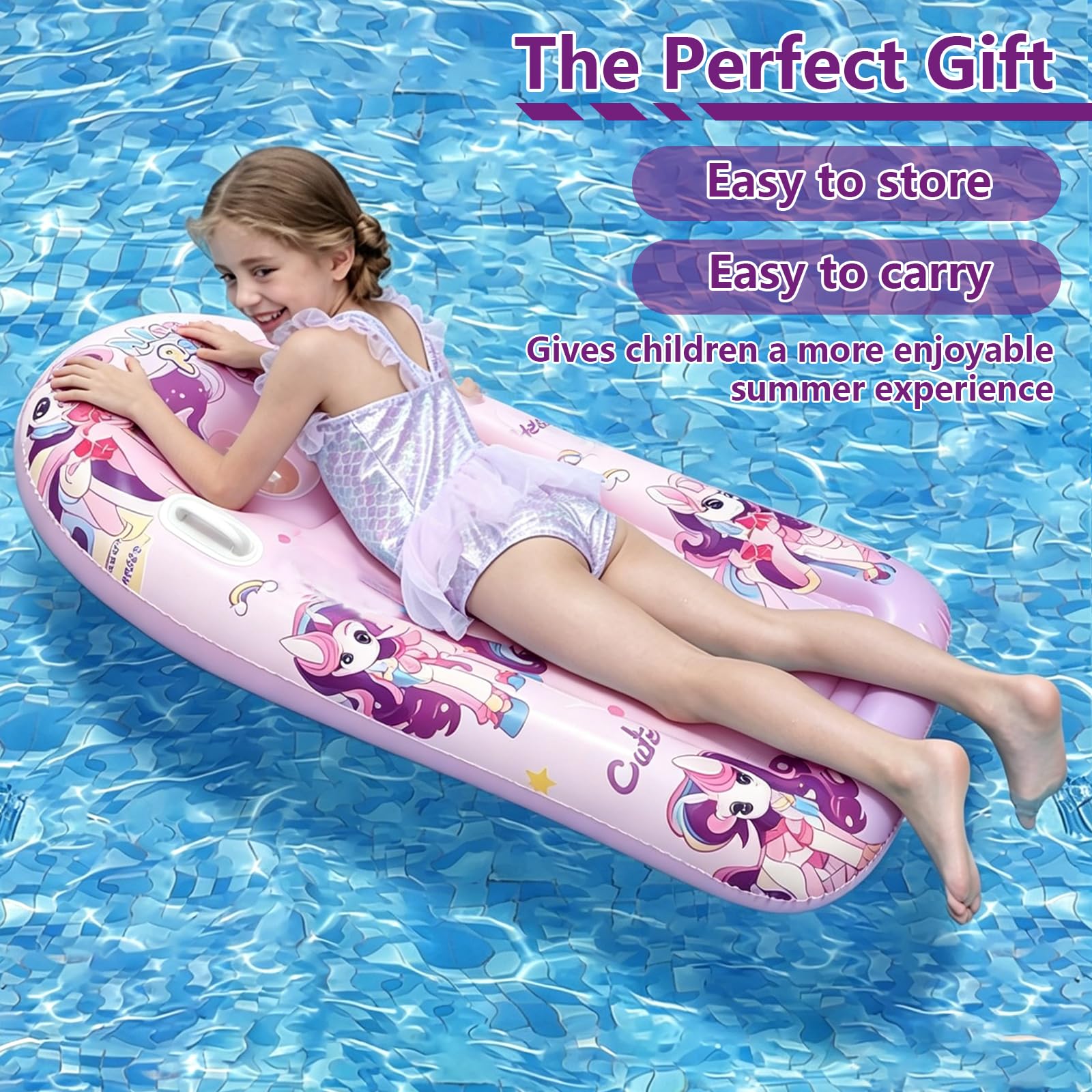 CIYIN Tavole da Surf Gonfiabile, Bodyboard Gonfiabile con Manici, Tavola da Nuoto Gonfiabile per Bambini, Tavoletta Mare Bambini per Scivoli d'Acqua, Spiagge, Piscine - 110 x 46cm
