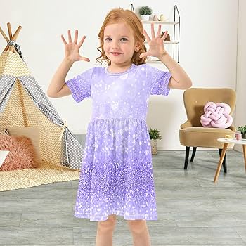 Amazon.com: Lavender Purple Glitter Girls Dress Short Sleeve