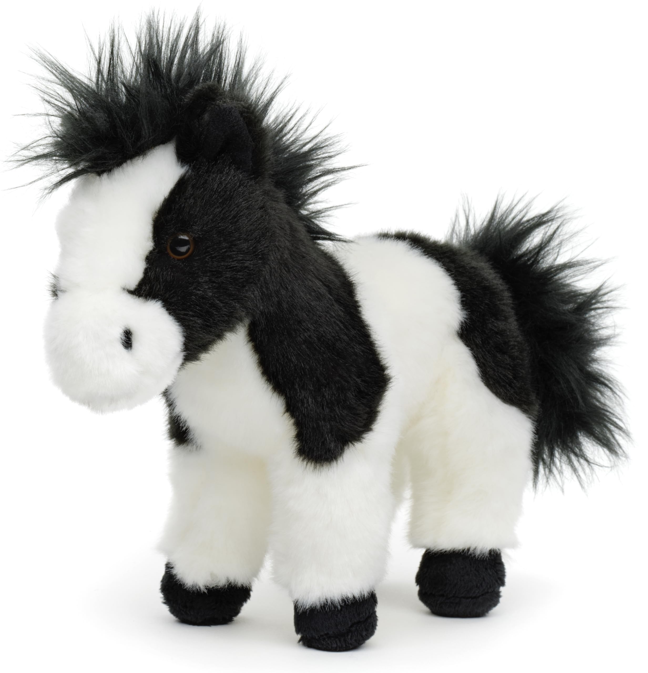 Uni-Toys - Horse black and white, standing - 19 cm (height) - plush horse - plush toy, cuddly toy
