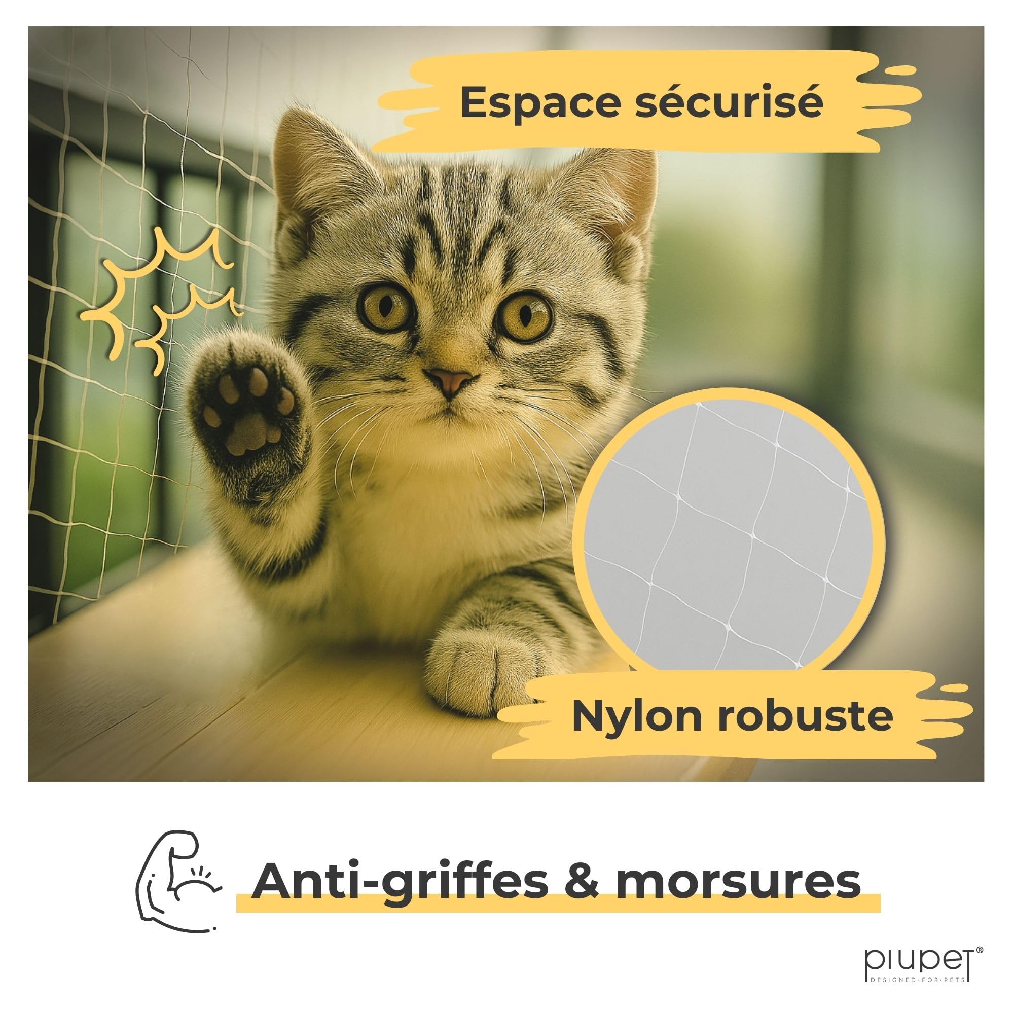 PiuPet® Filet de Protection pour Chats 4 x 3 m | Filet Transparent pour Chats avec Corde de Fixation | Sécurité maximale pour balcons et fenêtres