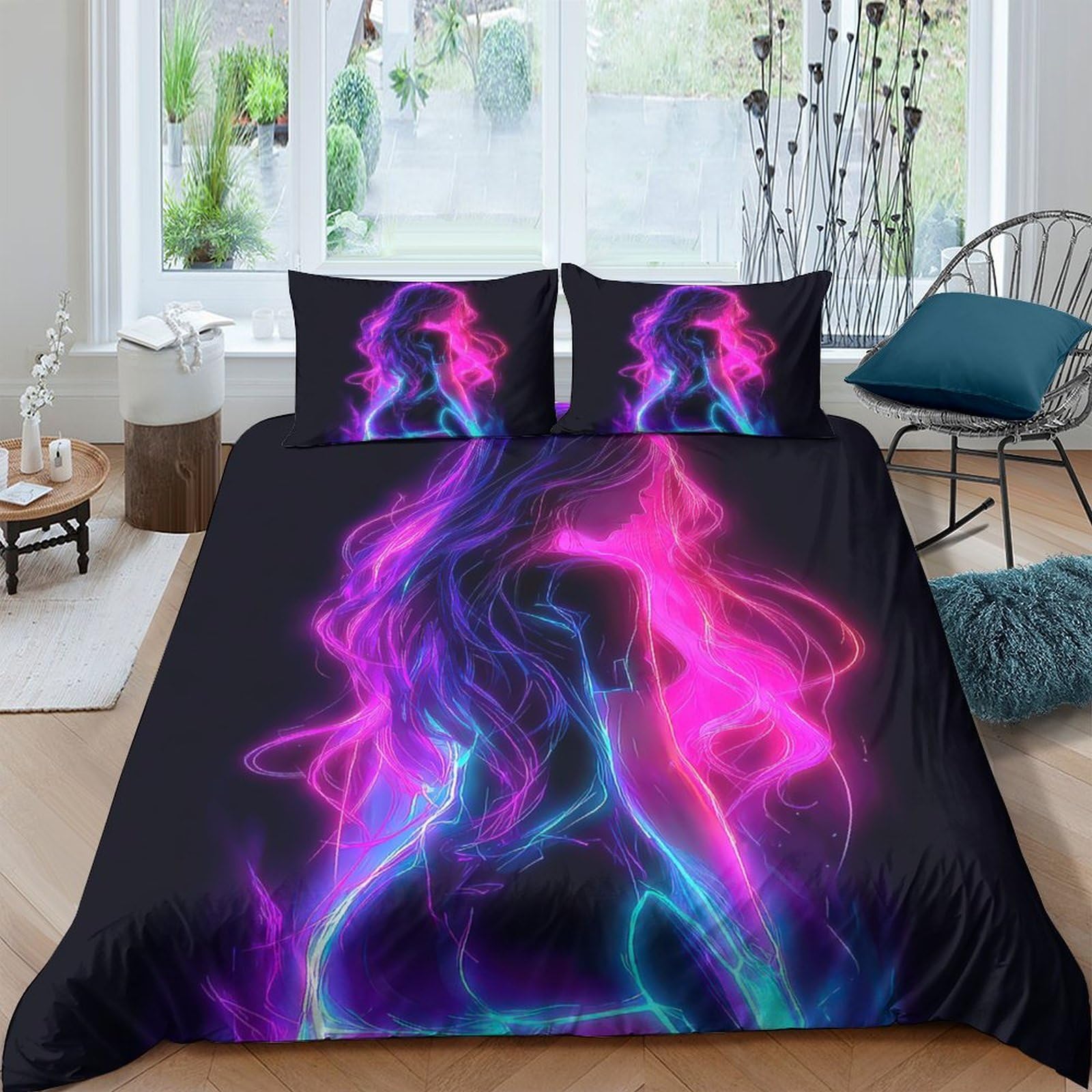 Ctjqhvkz Style-4 3D Printed Neon Smoke Fitted Sheet Microfiber Soft Breathable Abstract Figure Bed Sheet For Bedroom Dorm Decor Single（135X200cm）