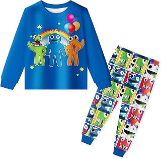 Rainbow Pyjamas Blue Boys Pjs Cartoon Nightwear Set Sleepwear for Kids 3-10 Years