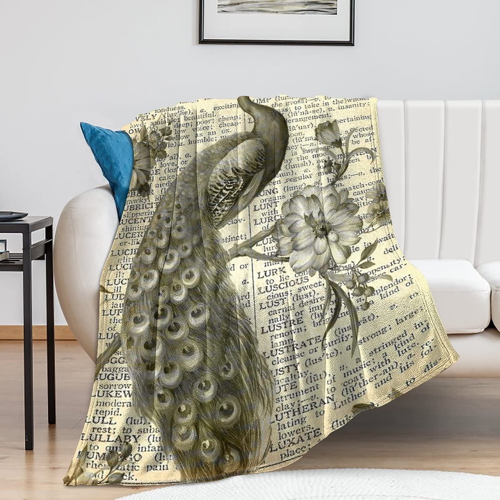 Couverture de voyage paon pour soirées canapé et trajets