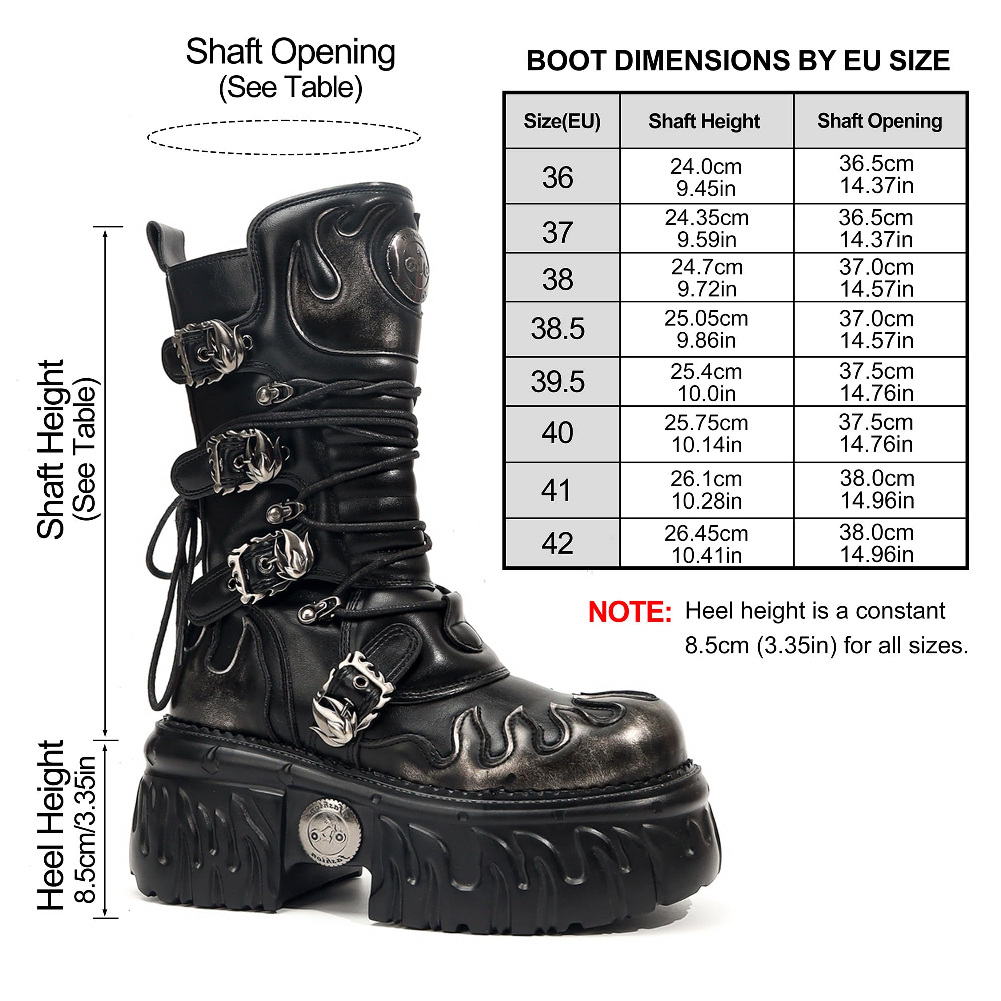 Botas Punk Góticas de Plataforma para Mujer con Diseño de Llamas, Hebillas Metálicas Cremallera Lateral – Estilo Biker Rock de Suela Gruesa