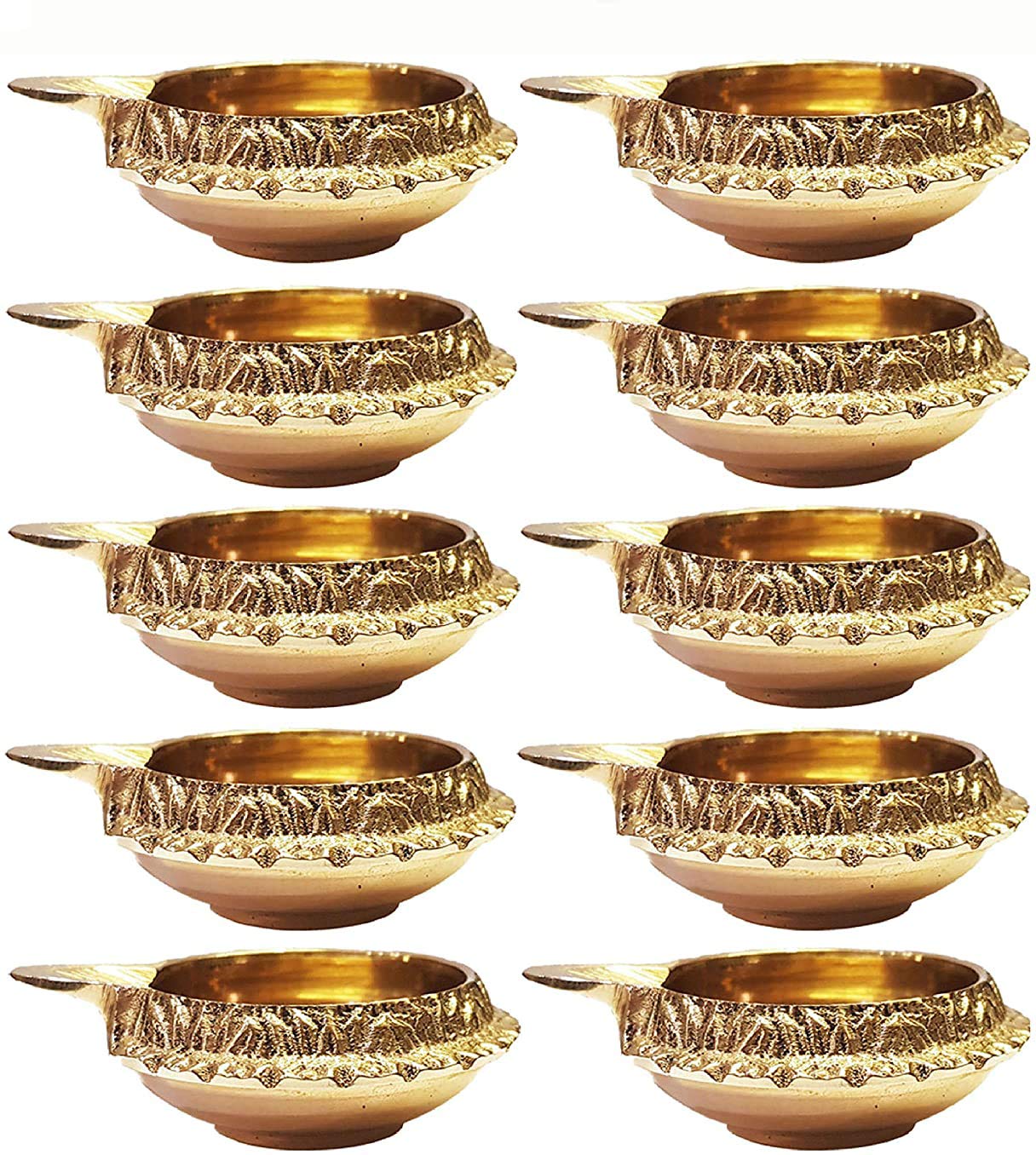 Craftsman Satvik 10 Pc Handmade Pure Virgin Brass Kuber Diya for Pooja Diwali Decoration Oil lamp Kutthu vilakku nilakku Deepak Deepam for Pujan Indian Housewarming Return Gift Items