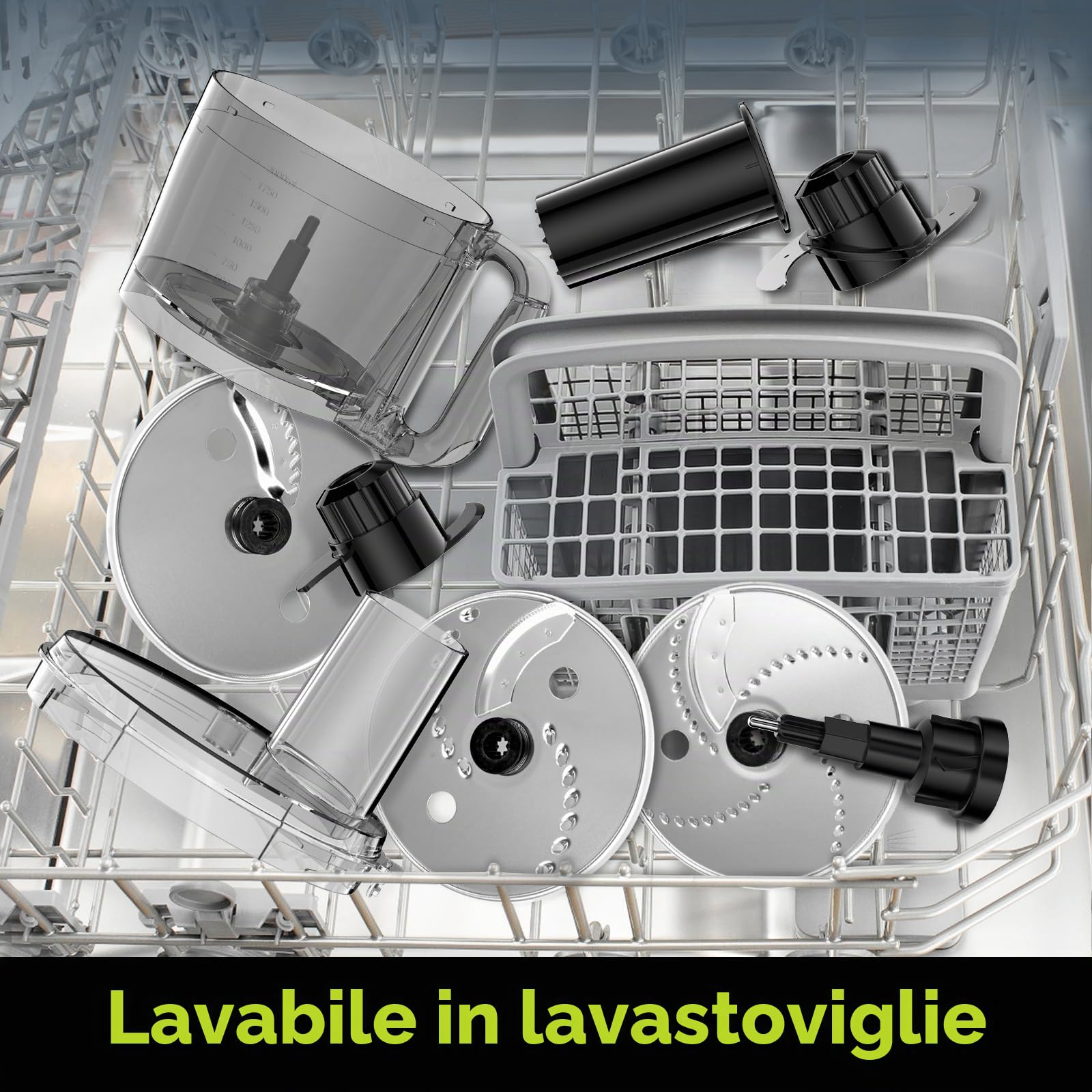 Howork Robot da Cucina multifunzione 1500W, Multifunzione di Grande Capacità, Per Tritare, Affettare, Sminuzzare, Tritare, Frullare, Sminuzzare,Farcire e Impastare, Acciaio Inox Argenteo
