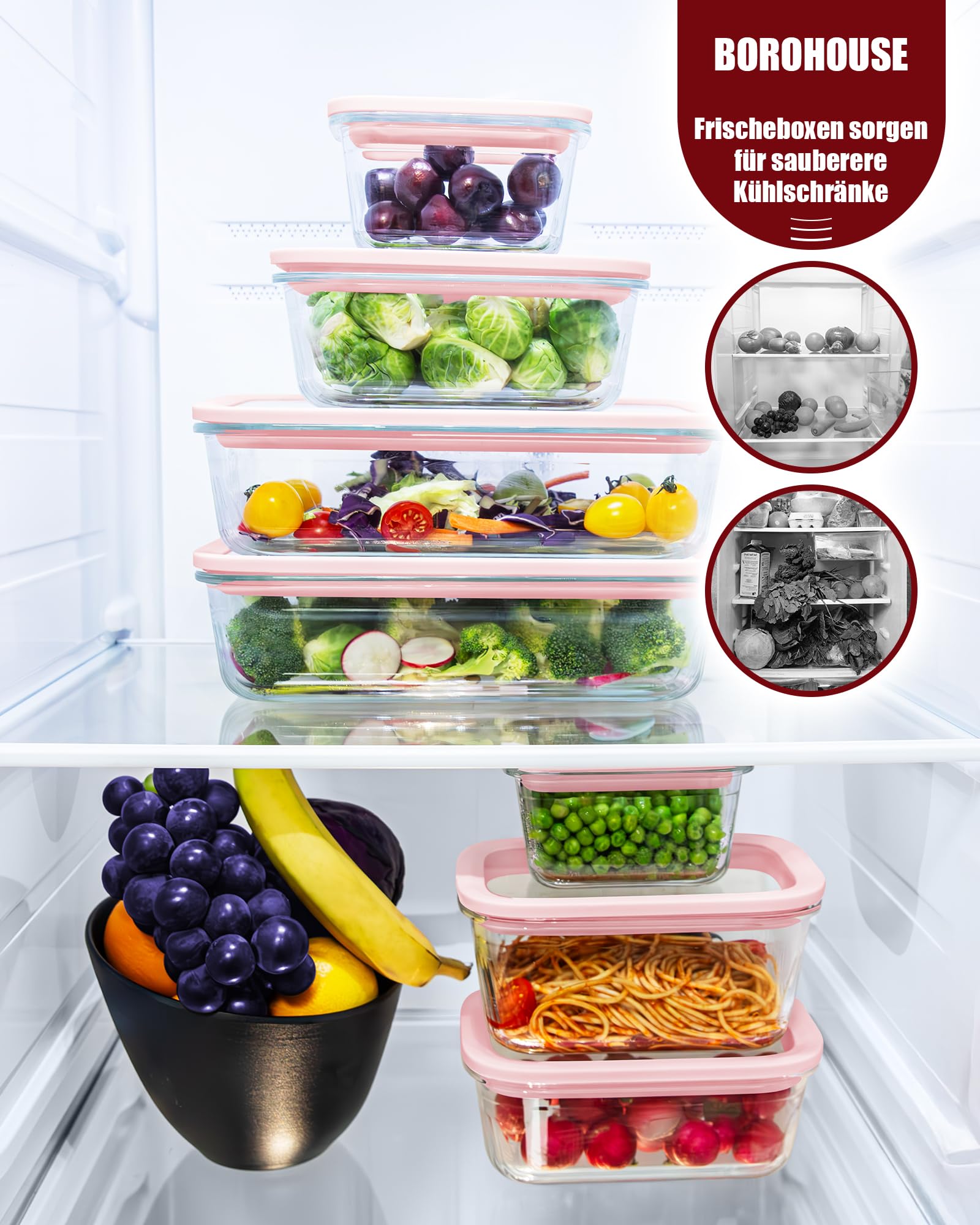 Glasdosen Set 2200ml mit Druckverschluss, Luftdicht & Auslaufsicher, Für Mikrowelle & Backofen, Ideal für Meal Prep & Aufbewahrung