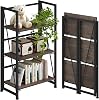4NM No Assembly 5 Tiers Folding Bookshelf Storage Shelves Vintage Bookcase Standing Racks Study Organizer Home Office (Natural White)