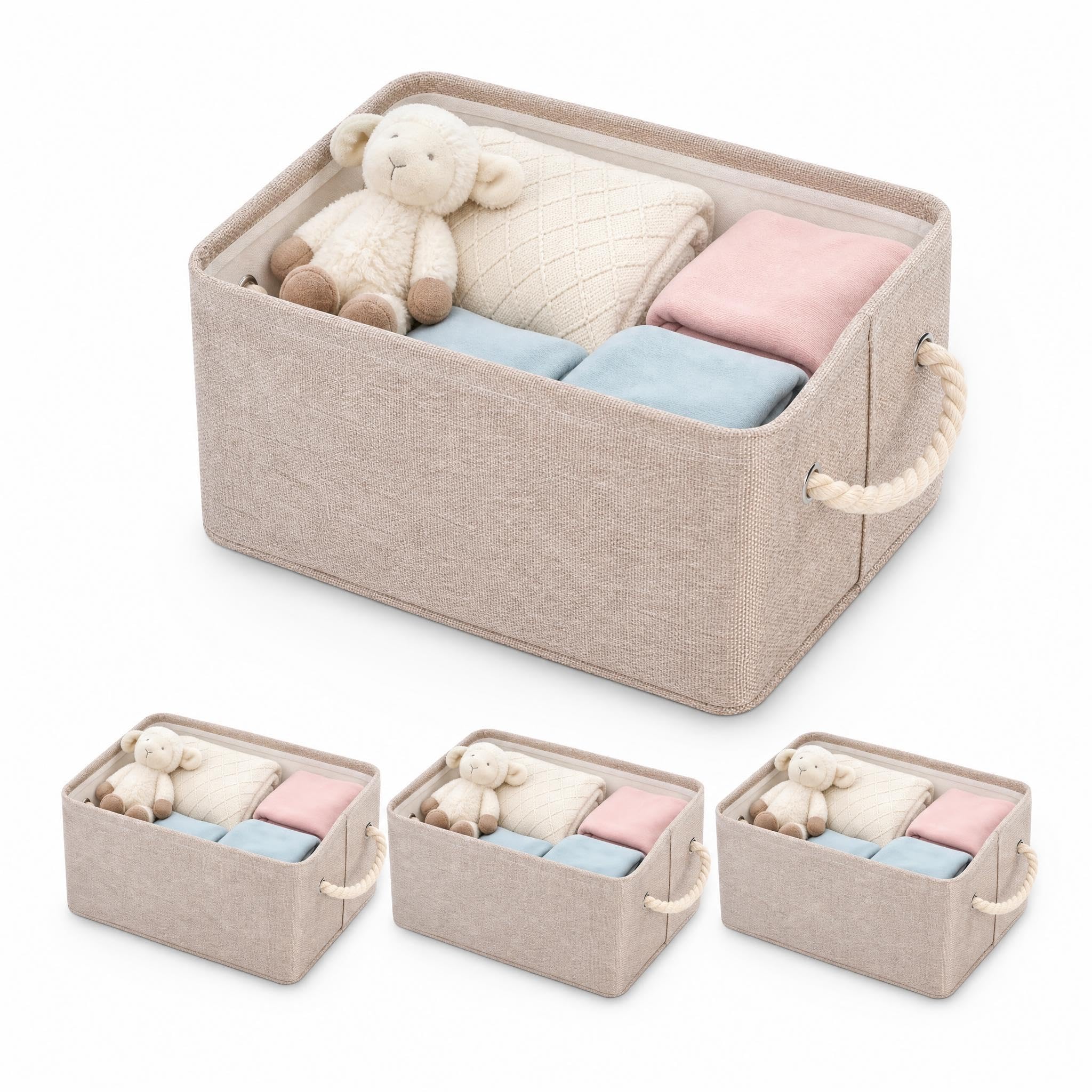 Panana 4 Pack Storage Baskets,36.5cm Cotton Organiser Bins with Handles
