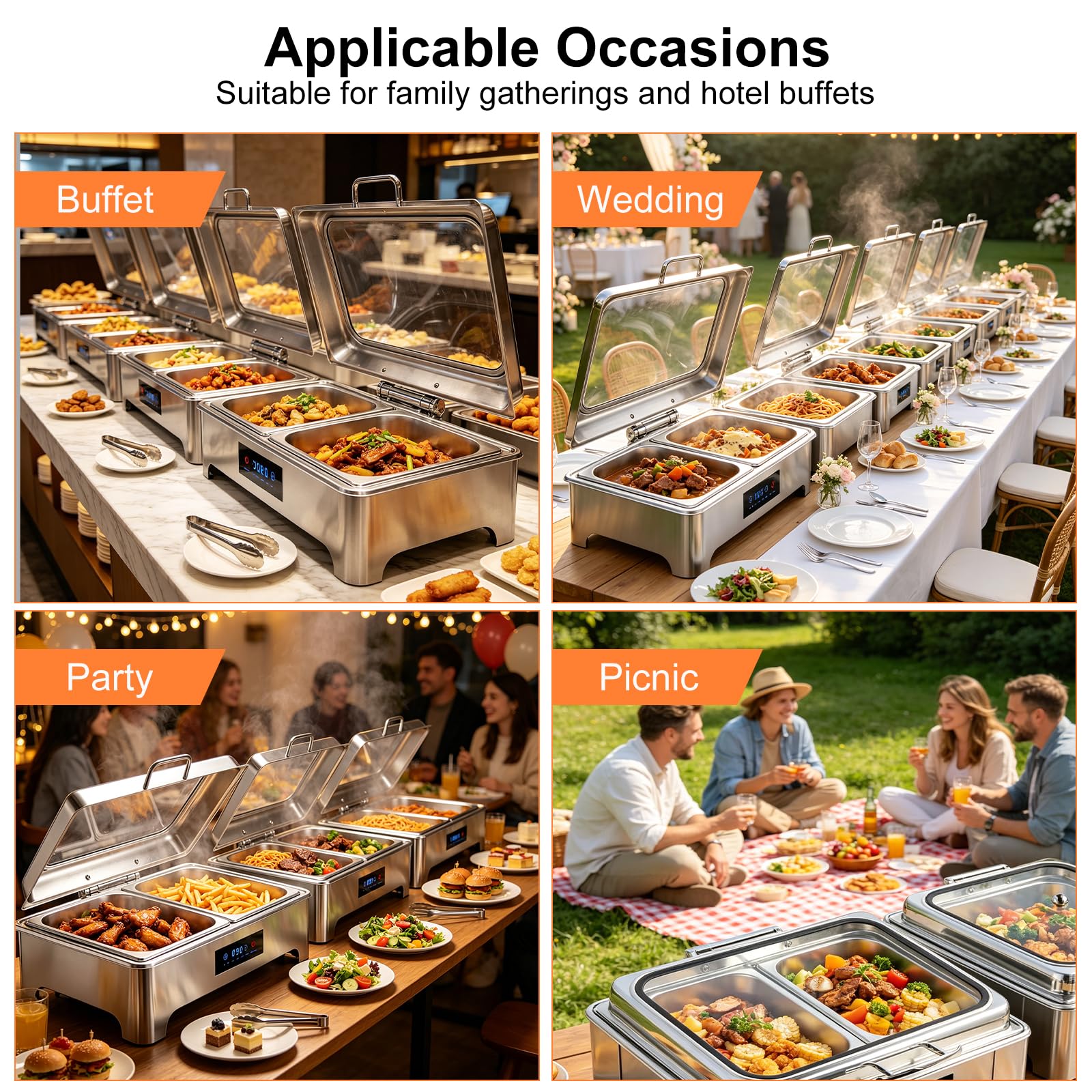 9L Calentador Buffet Electrico, Temperatura Ajustable 30-90℃, 1/1 | Chafing Dish Buffet Electrico, Calentador de Comida Buffet Electrico para Buffet, Catering y Fiestas, Acero Inoxidable