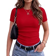 Zeagoo Women Short Sleeve Tops Crewneck Ribbed Knit Fitted Tshirts Dressy Casual Basic Tee 2026 Summer Clothes