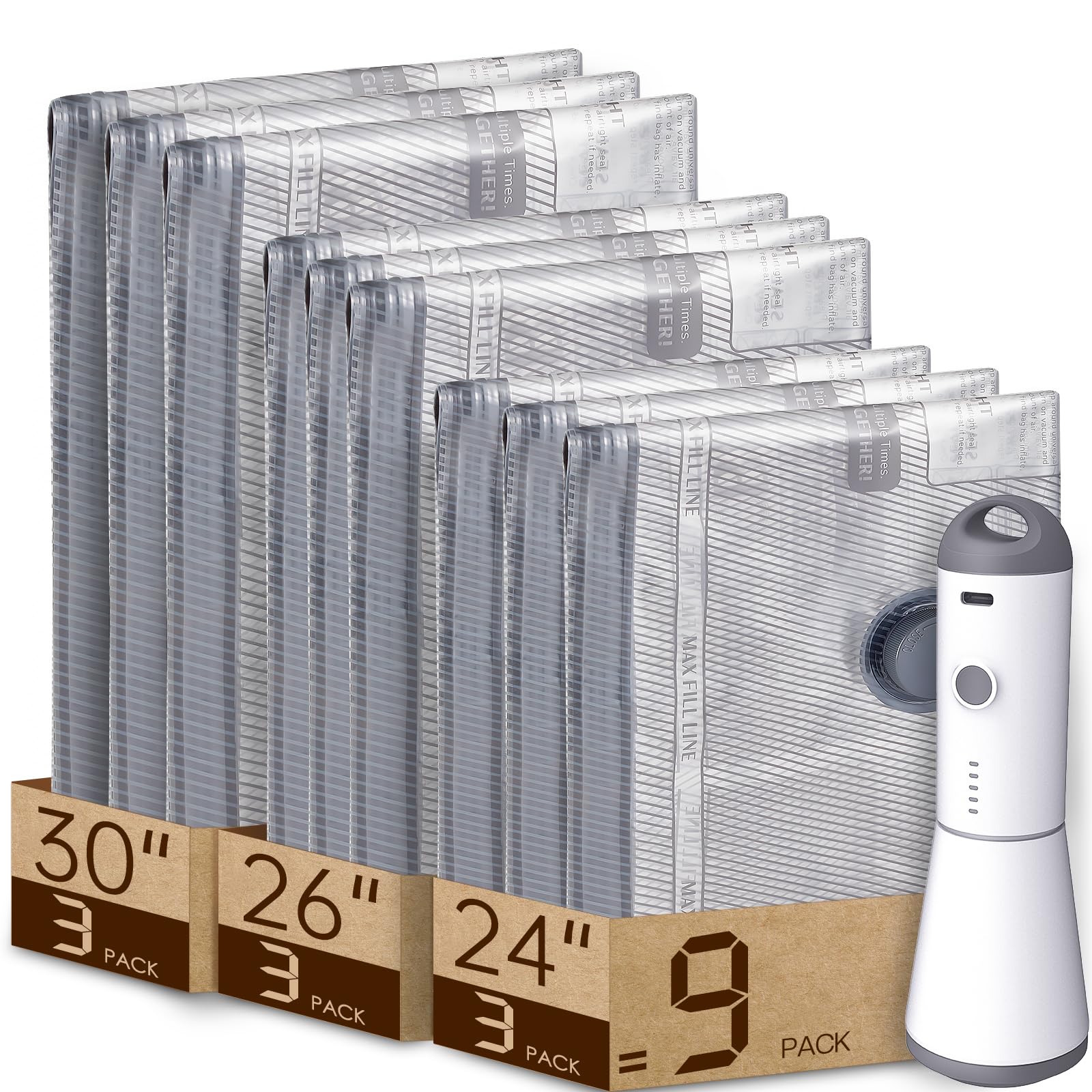 Vacbird Vacuum Bags for Travel with Rechargeable air Pump, Carry-on Size Compression Packing Bags for Luggage and Suitcase, Space Saver for Clothes